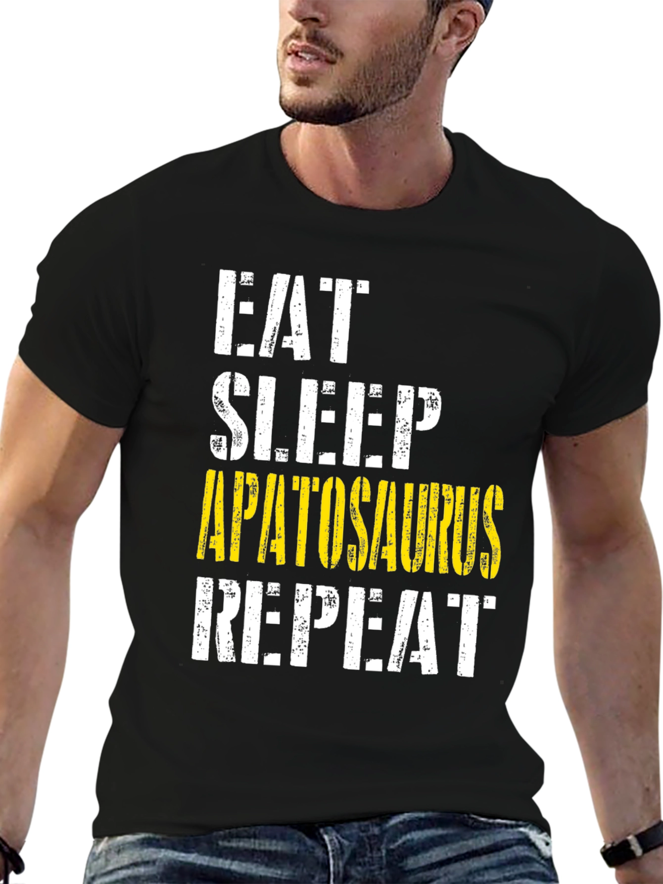 Black Eat Sleep Apatosaurus Repeat Graphic Tee view 6