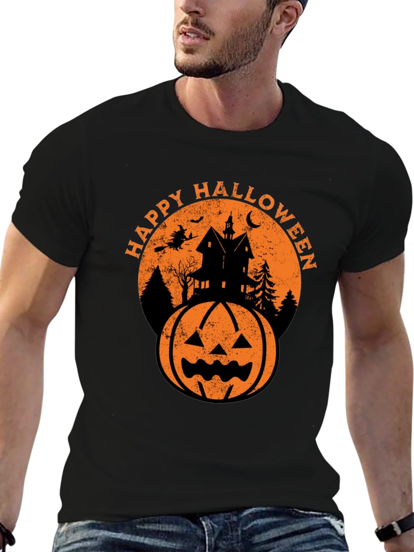 Black Happy Halloween Graphic Tee - Spooky Season Shirt view 6