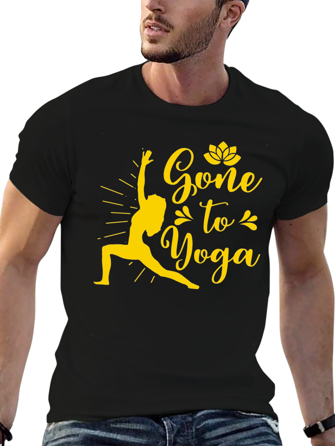 Black Gone to Yoga Graphic Tee - Men's Black Cotton T-Shirt view 6