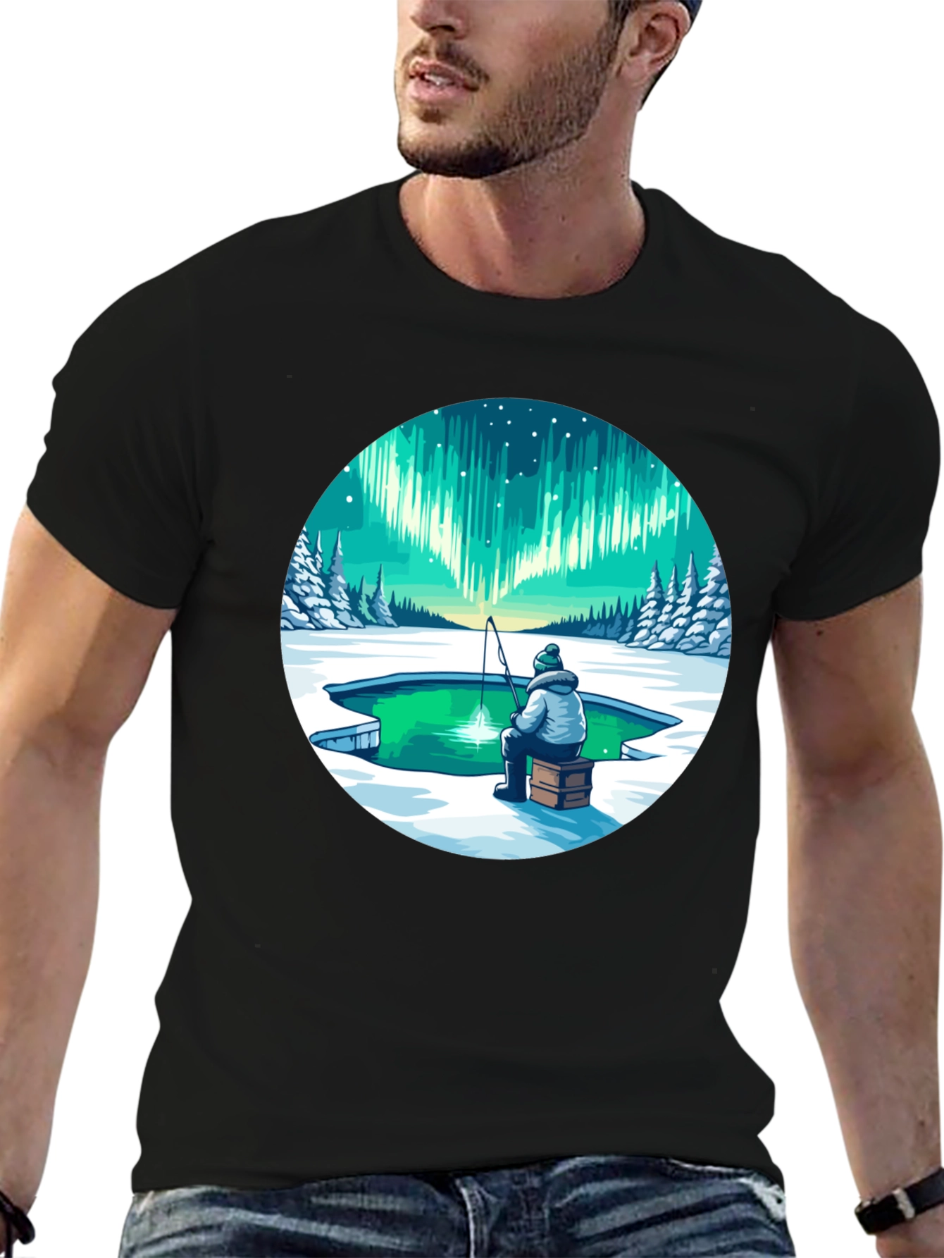 Aurora Borealis Ice Fishing Graphic Tee - 6