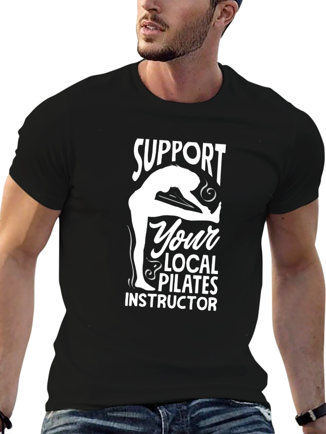 Black Support Your Local Pilates Instructor T-Shirt view 6