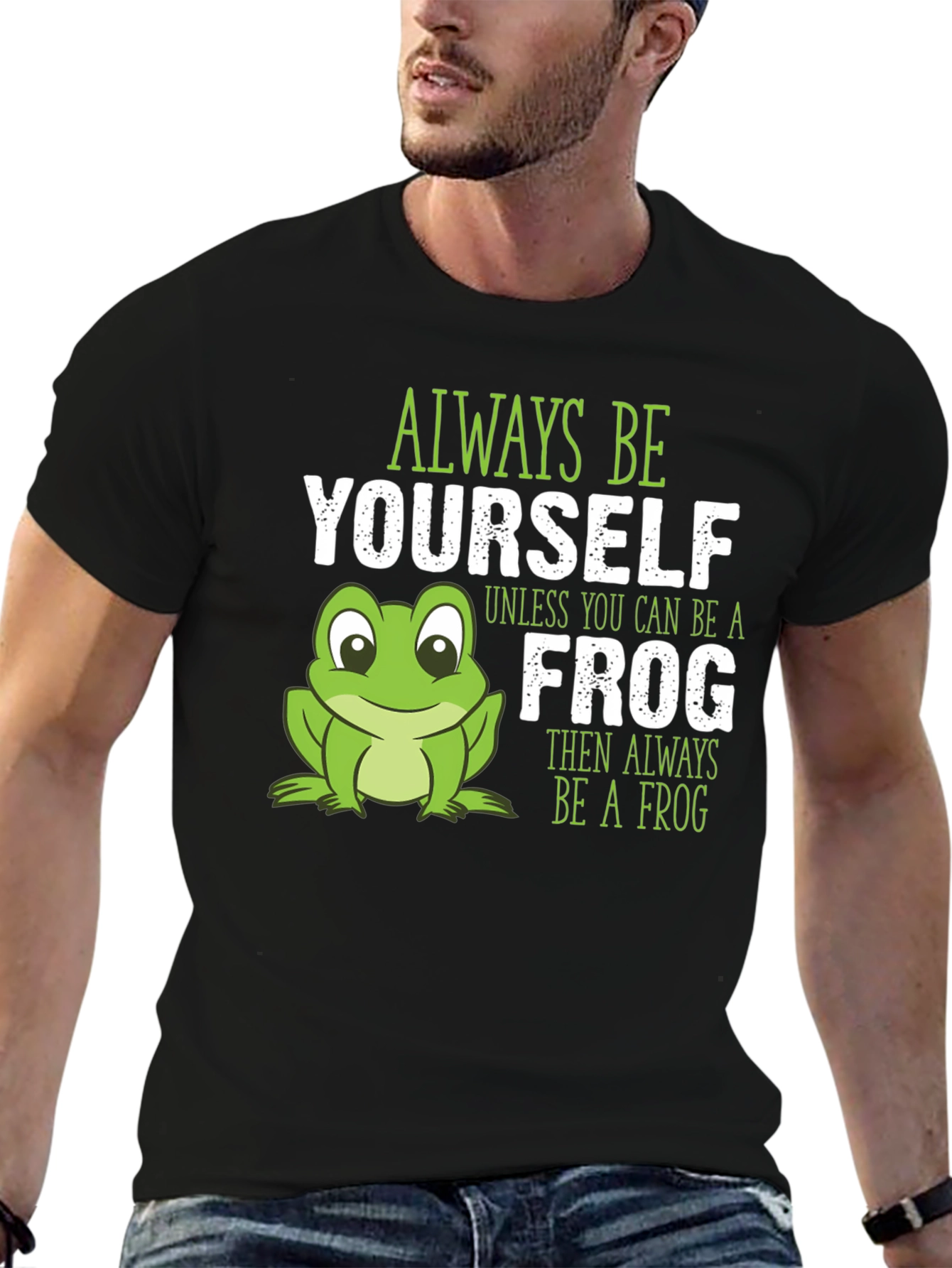 Black Funny Frog Graphic Tee: Always Be Yourself T-Shirt view 6