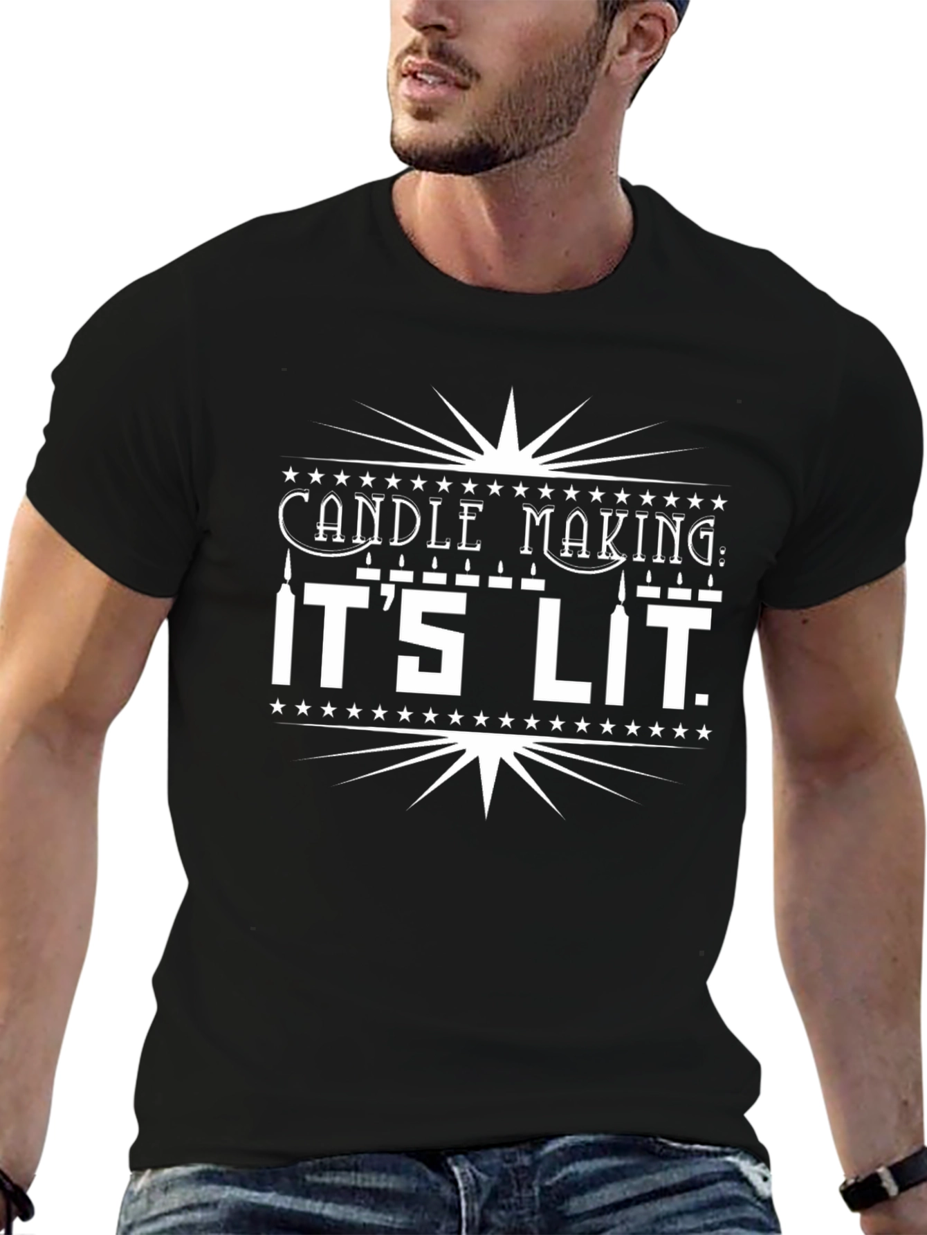Black Candle Making It's Lit T-Shirt - Black Crew Neck Tee view 6