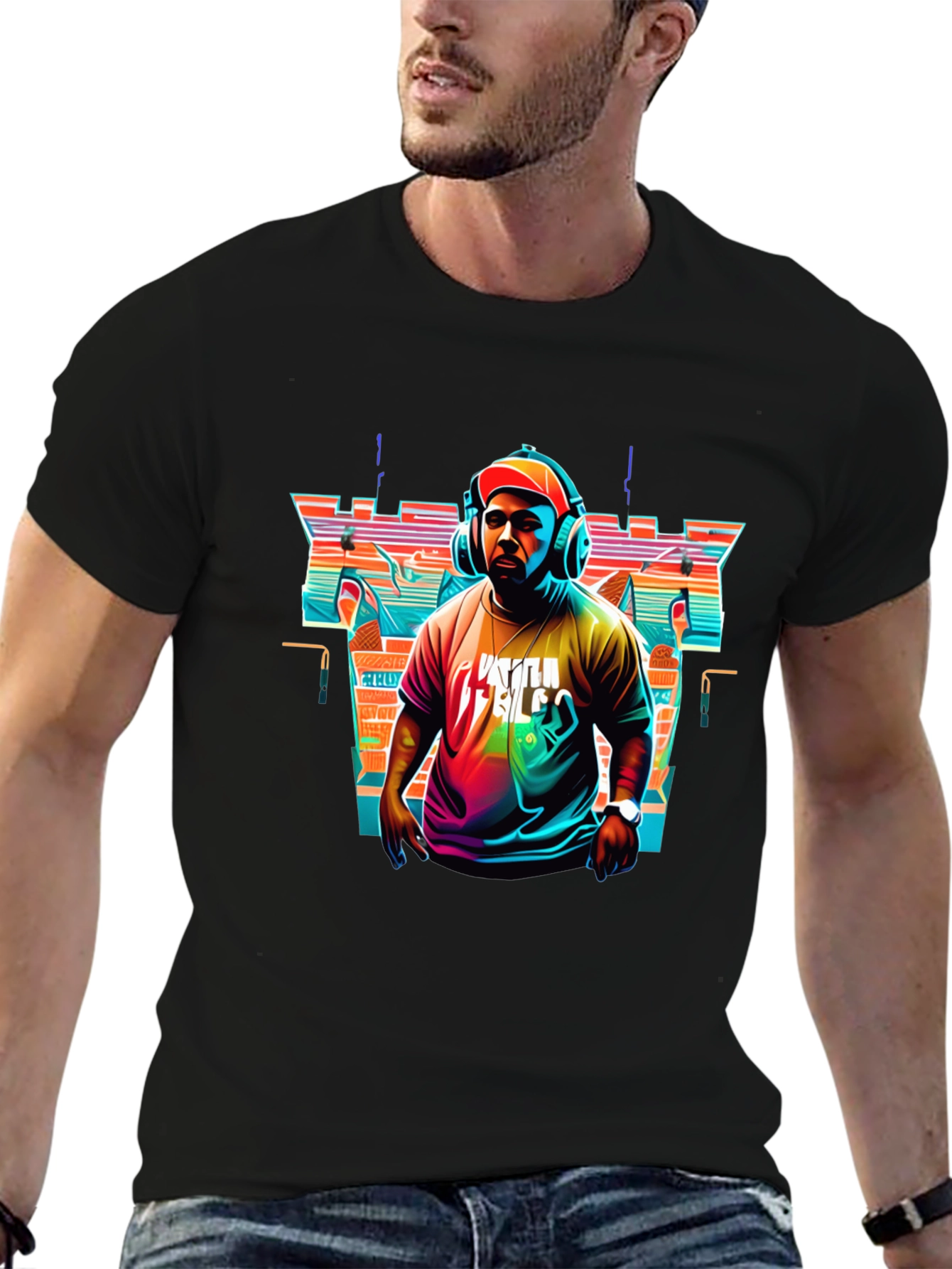 Black Retro DJ Graphic Tee - Stylish Music Lover T-Shirt view 6