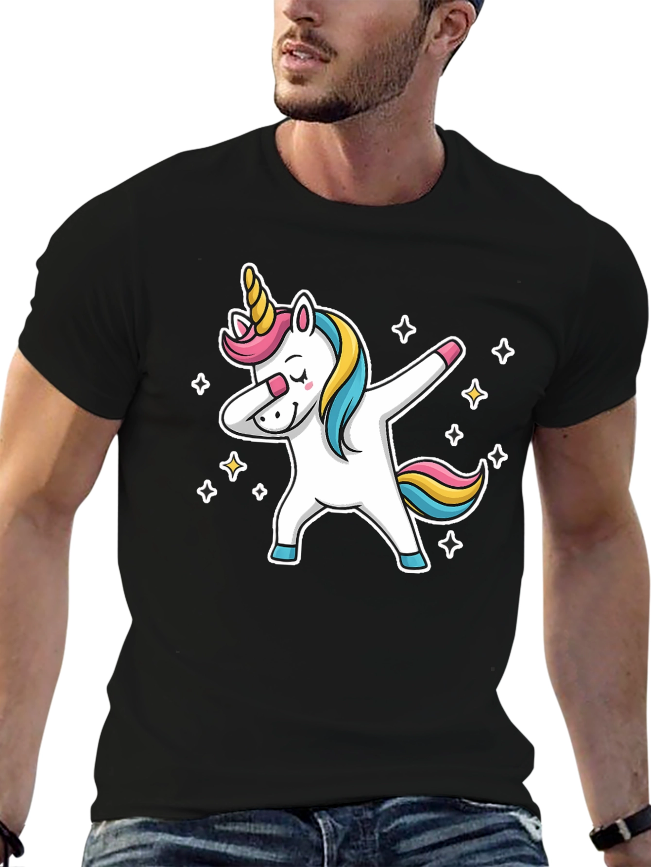 Black Dabbing Unicorn Graphic Tee - Black view 6