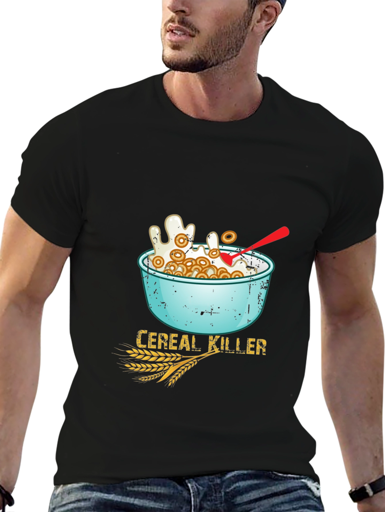 Black Cereal Killer T-Shirt - Funny Breakfast Pun Tee view 6