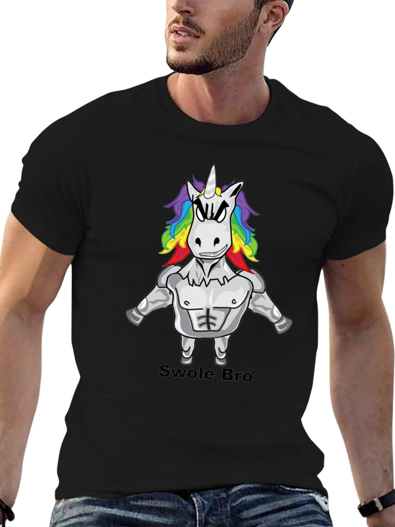 Black Swole Bro Unicorn Graphic Tee - Black view 6