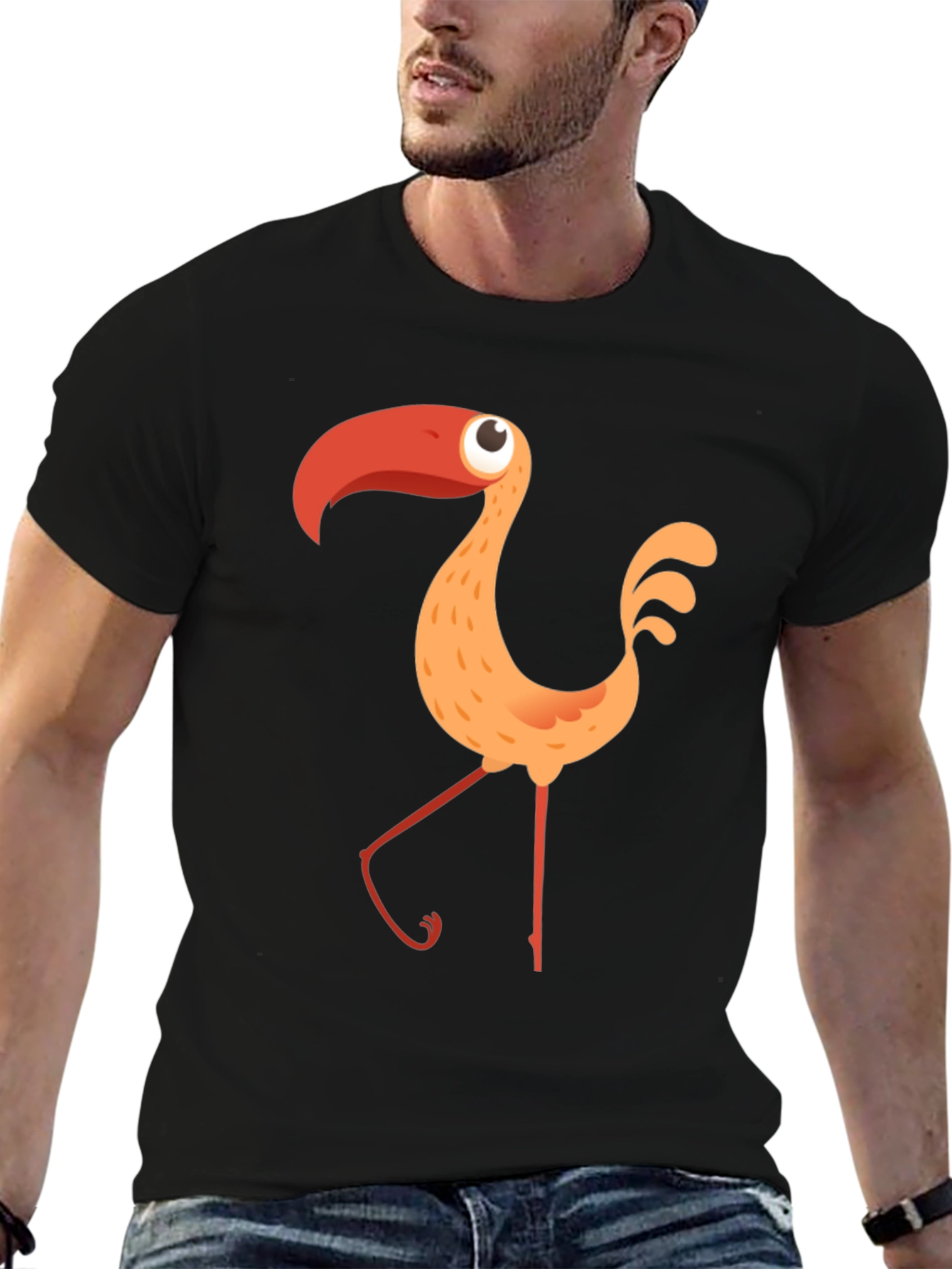Black Funky Flamingo Graphic Black T-Shirt view 6