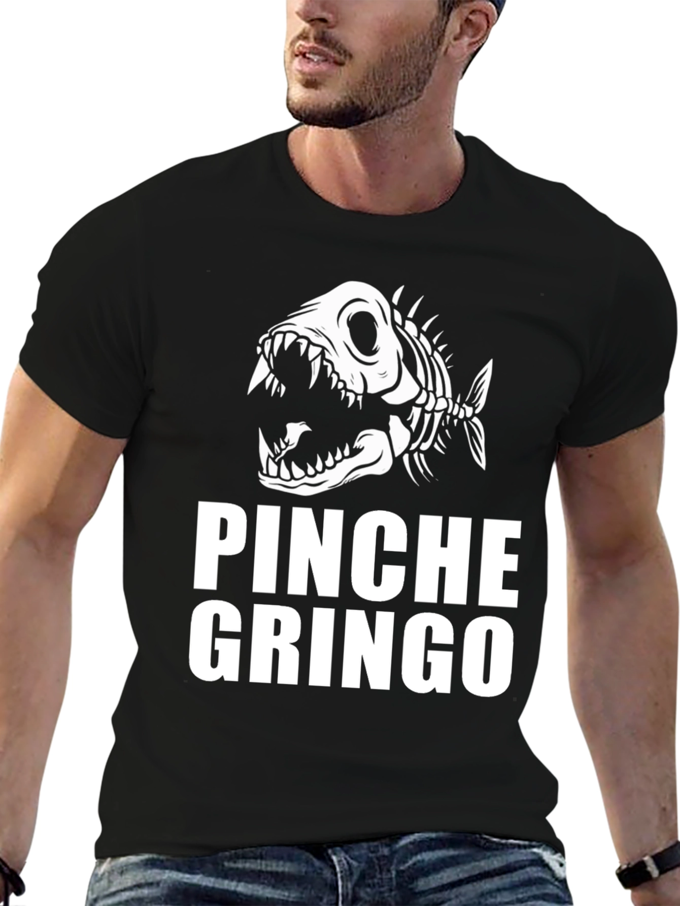 Black Pinche Gringo Skeleton Fish Graphic Tee view 6