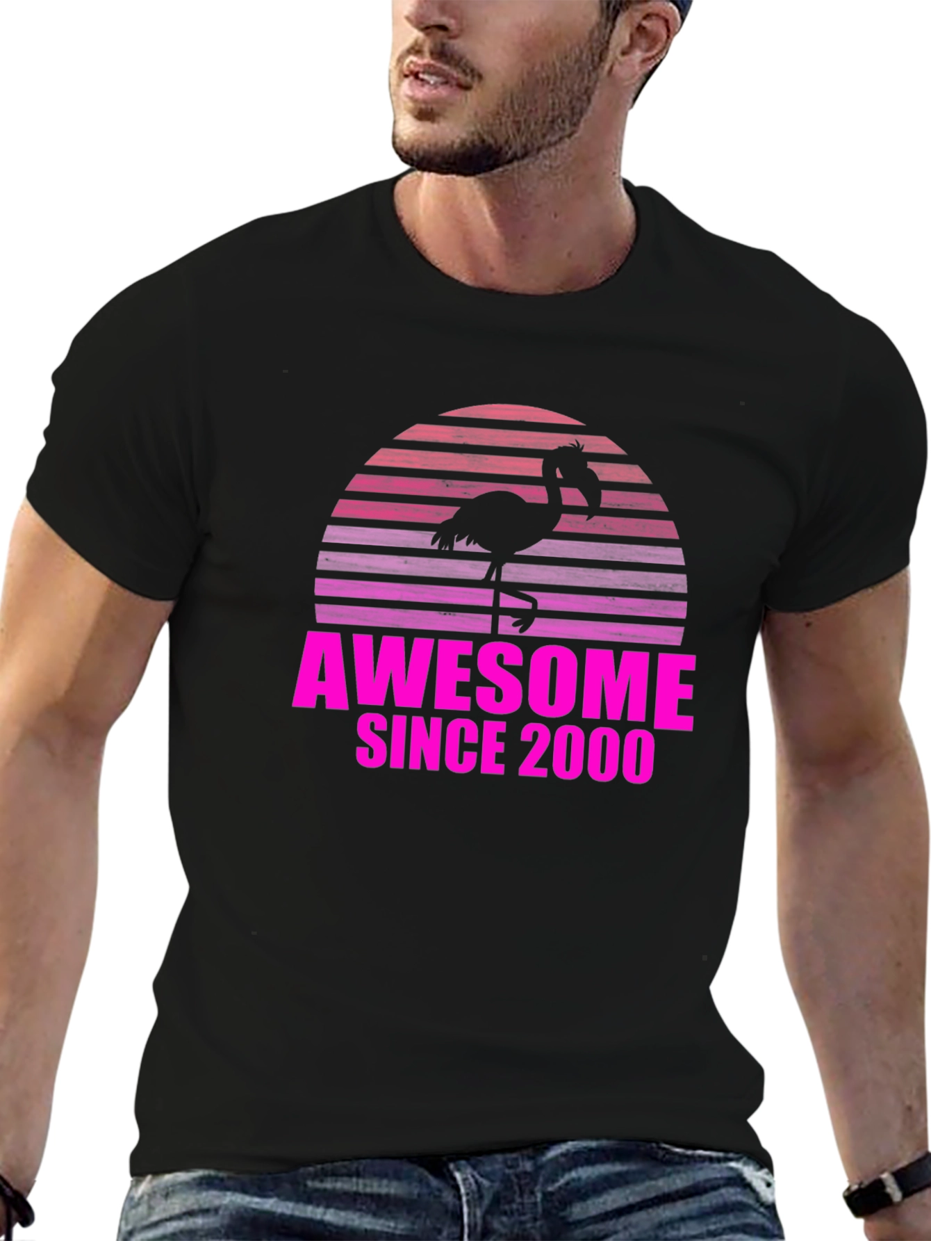 Black Awesome Since 2000 Flamingo Graphic Tee view 6