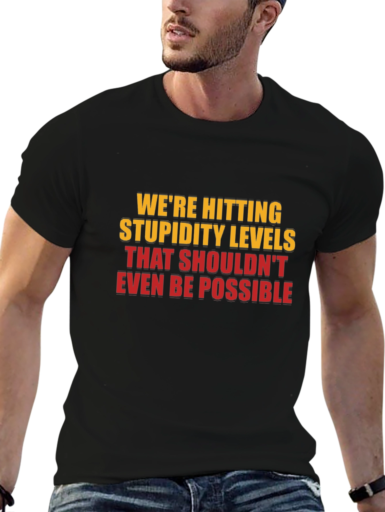 Black Stupidity Levels Graphic Tee - Black view 6