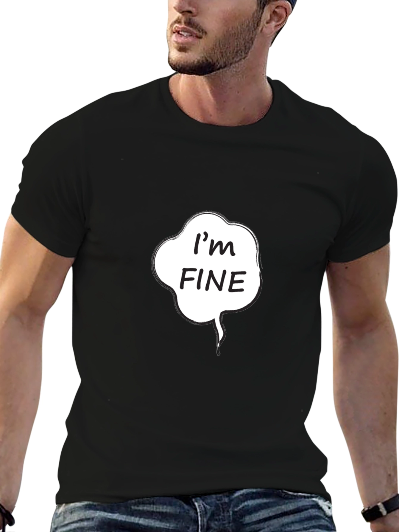 Black I'm Fine Graphic Tee - Black Cotton Casual Shirt view 6