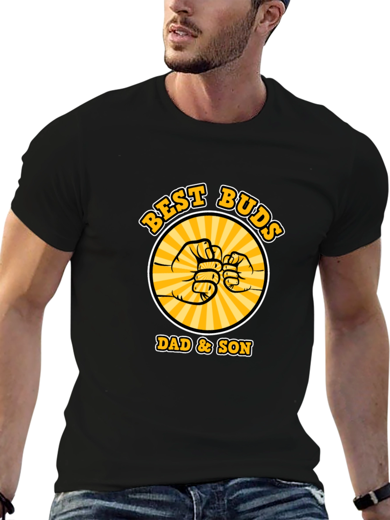 Black Best Buds Dad & Son Matching Graphic T-Shirt view 6