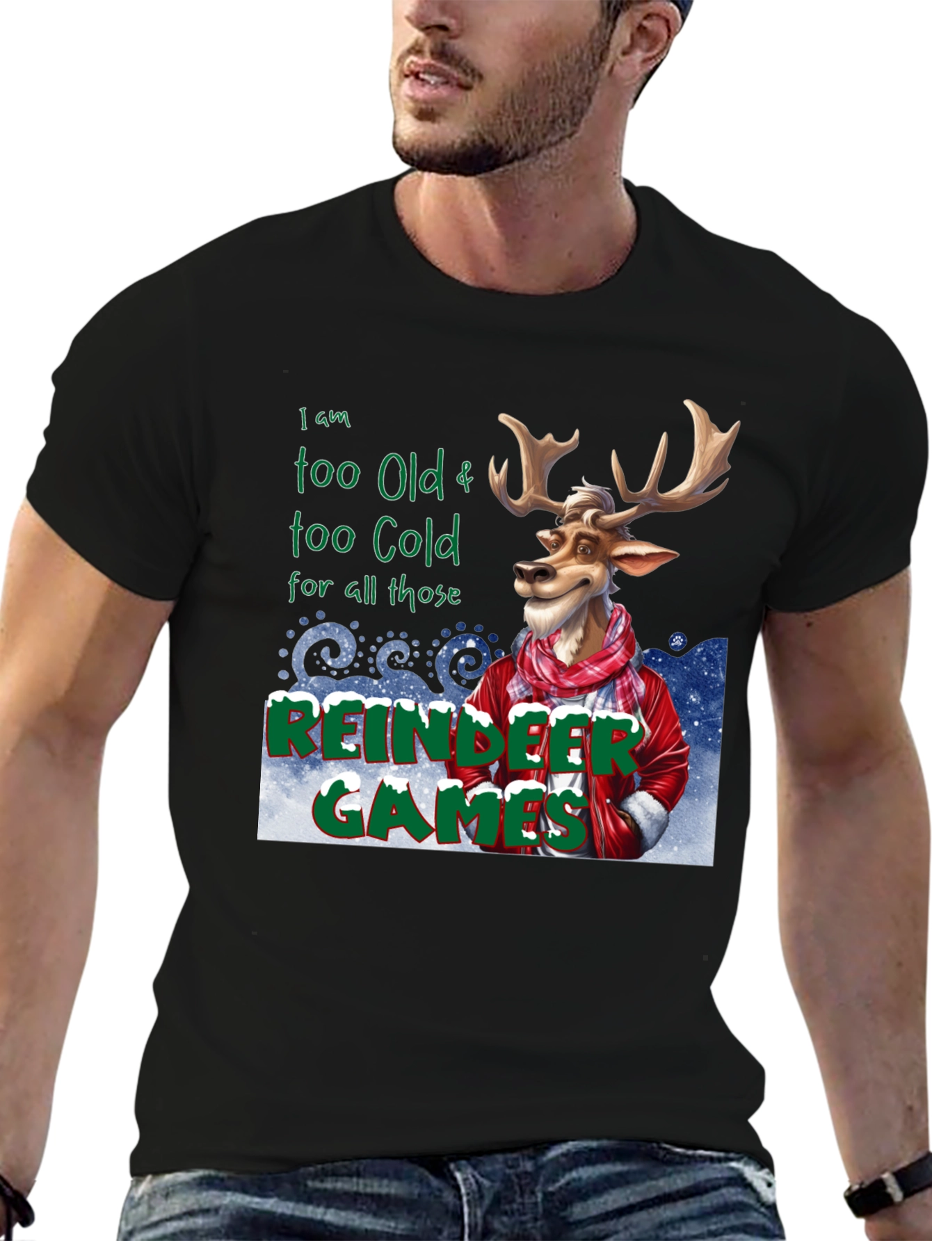 Black Funny Reindeer Games Graphic Tee view 6