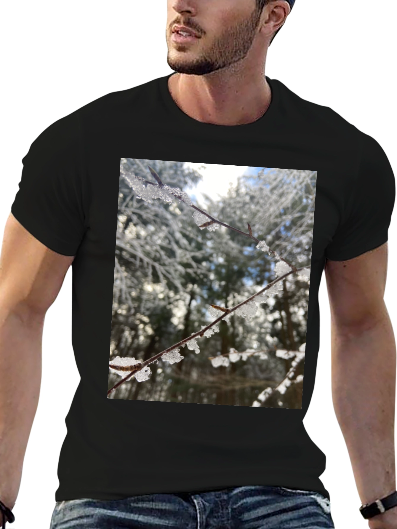 Black Winter Branch Graphic Tee - Nature Inspired Design view 6