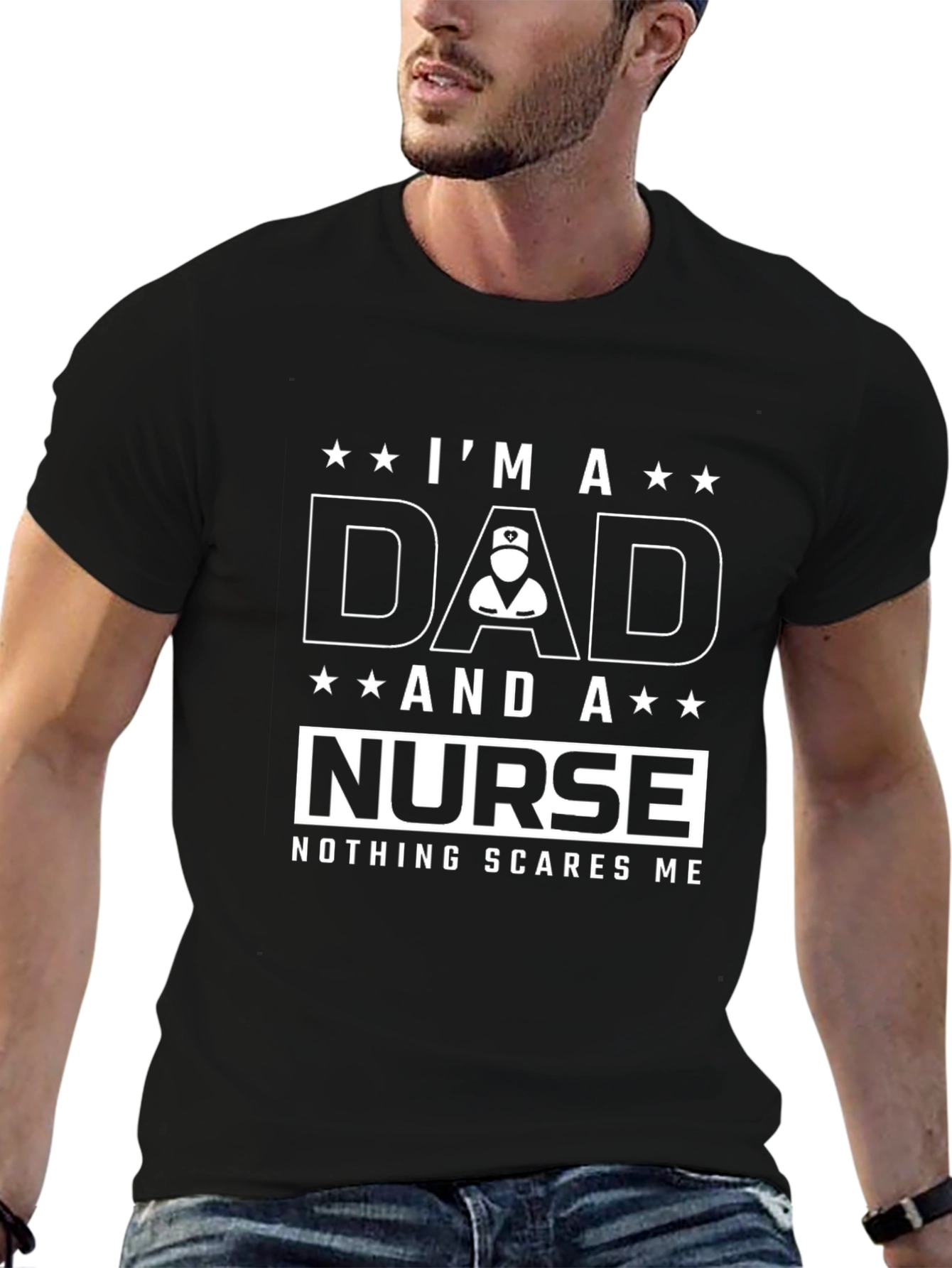 Black Dad and Nurse Graphic T-Shirt - Nothing Scares Me! view 6