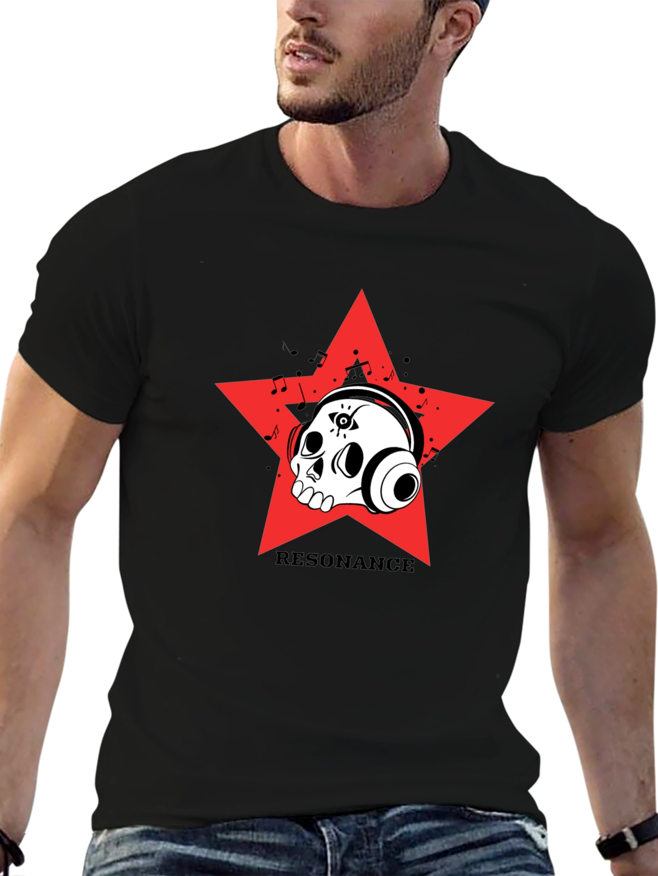 Black Resonance Skull Star Graphic Black T-Shirt view 6
