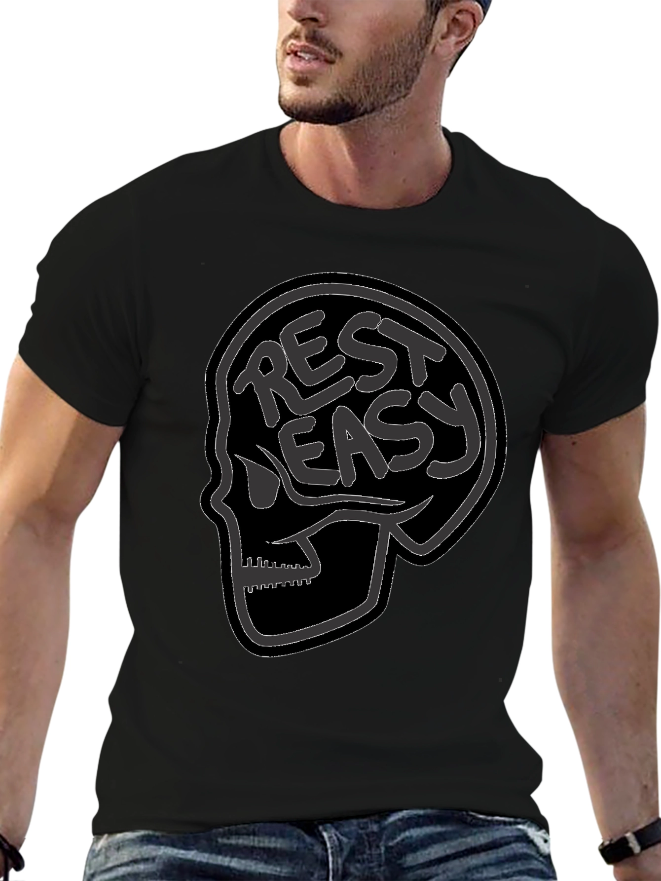 Black Rest Easy Skull Graphic Tee - Black view 6