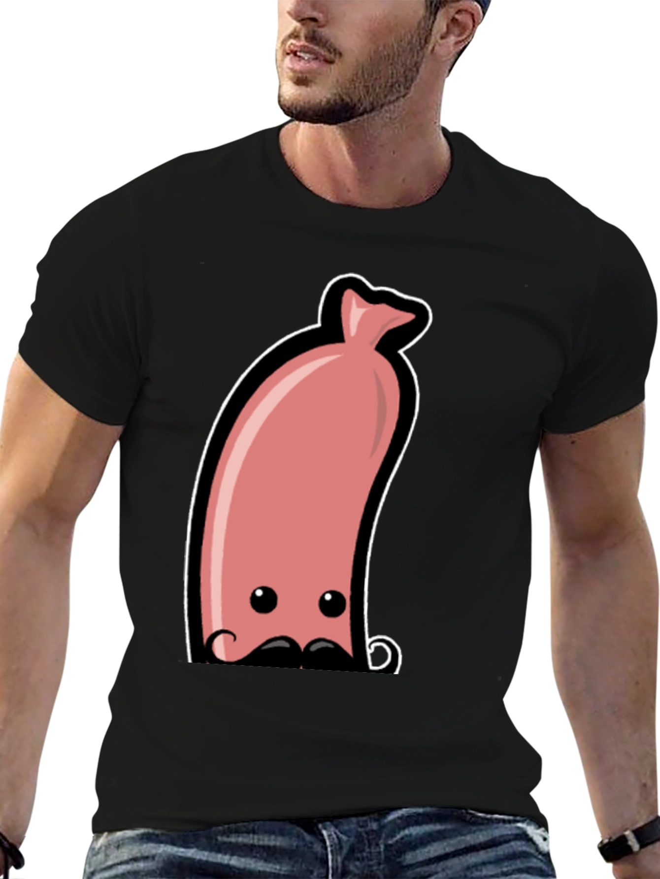 Black Funny Sausage Graphic Tee - Men's Black T-Shirt view 6