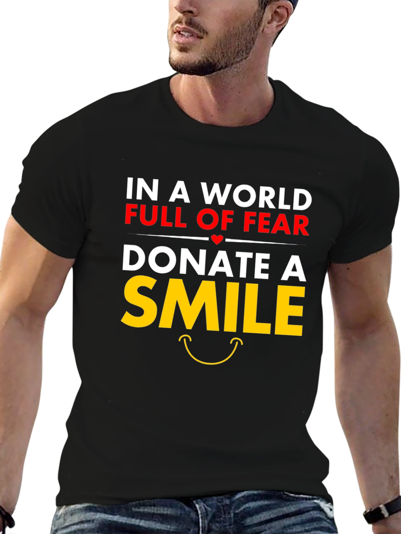 Black Donate A Smile Graphic Tee - Positive Message Shirt view 6