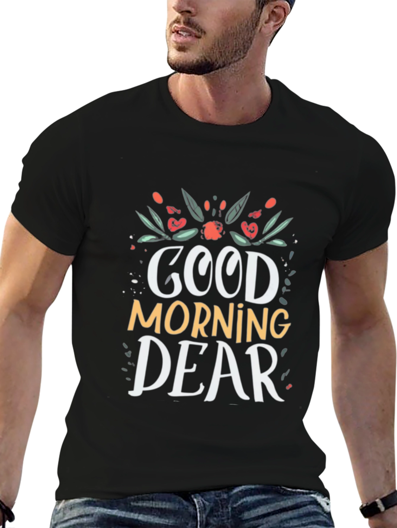 Black Good Morning Dear Black T-Shirt view 6