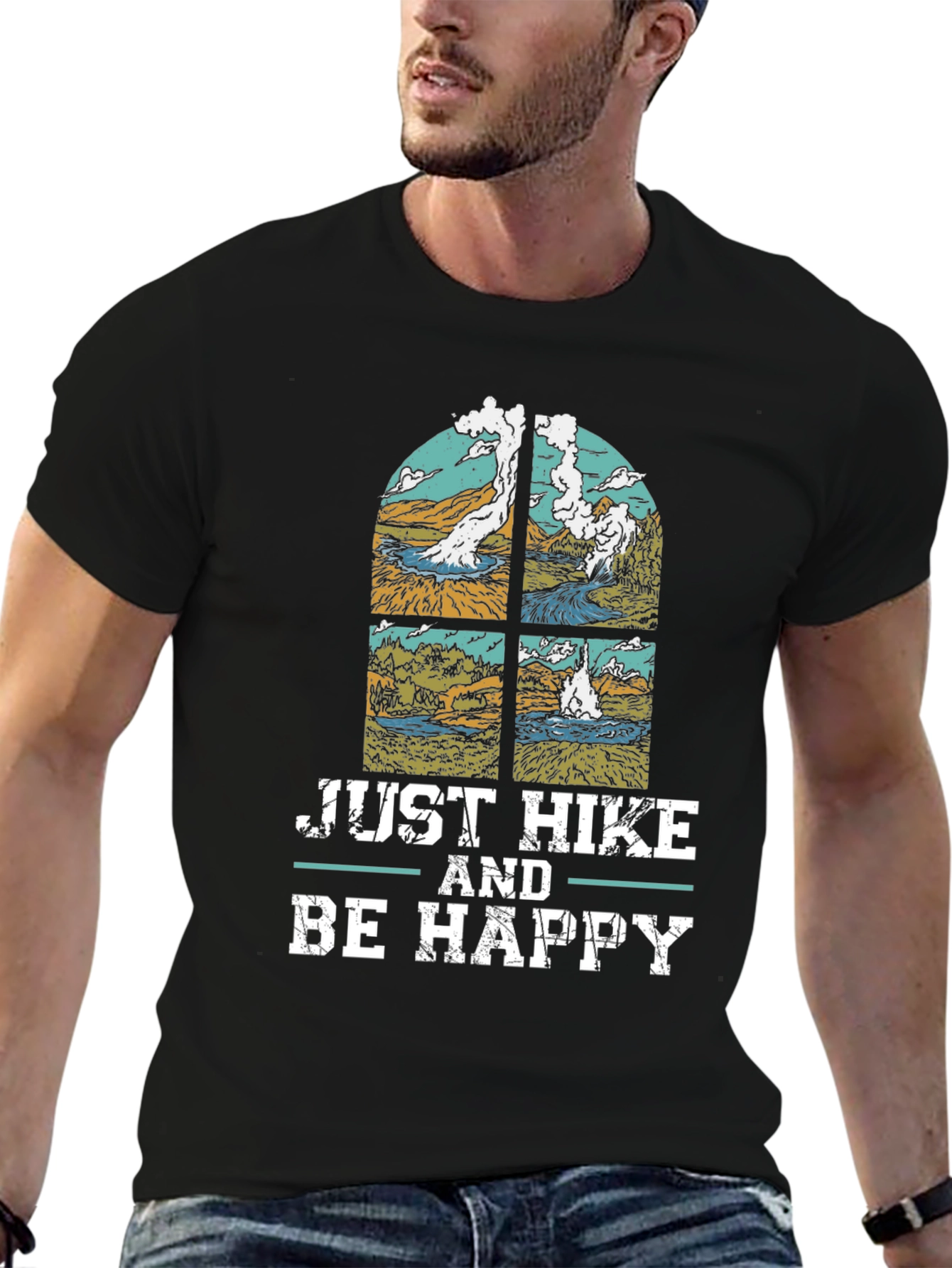 Black Just Hike & Be Happy T-Shirt - Nature Lover's Tee view 6