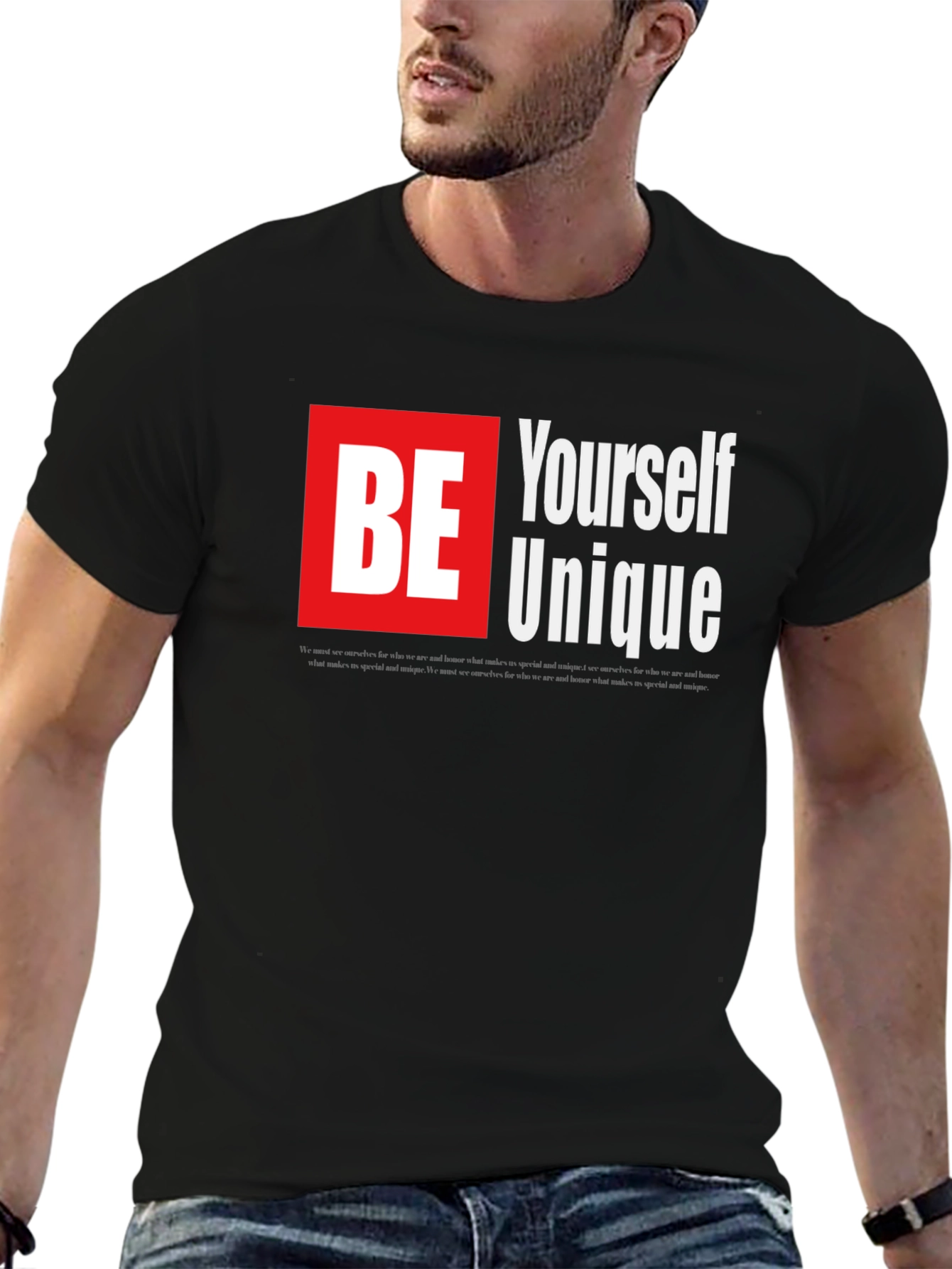 Black Be Yourself Unique Graphic Black T-Shirt view 6