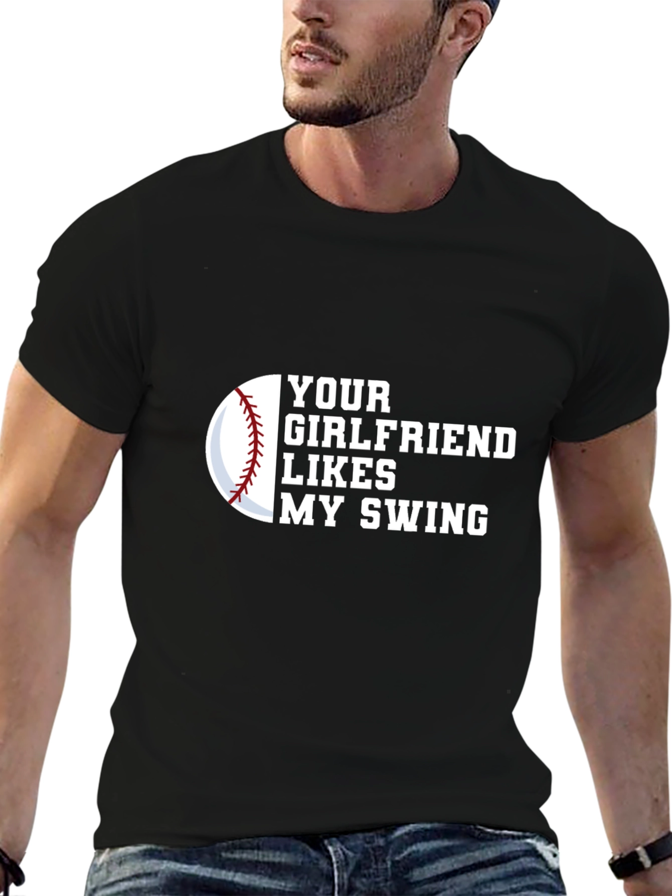 Black Your Girlfriend Likes My Swing Novelty Graphic Tee view 6