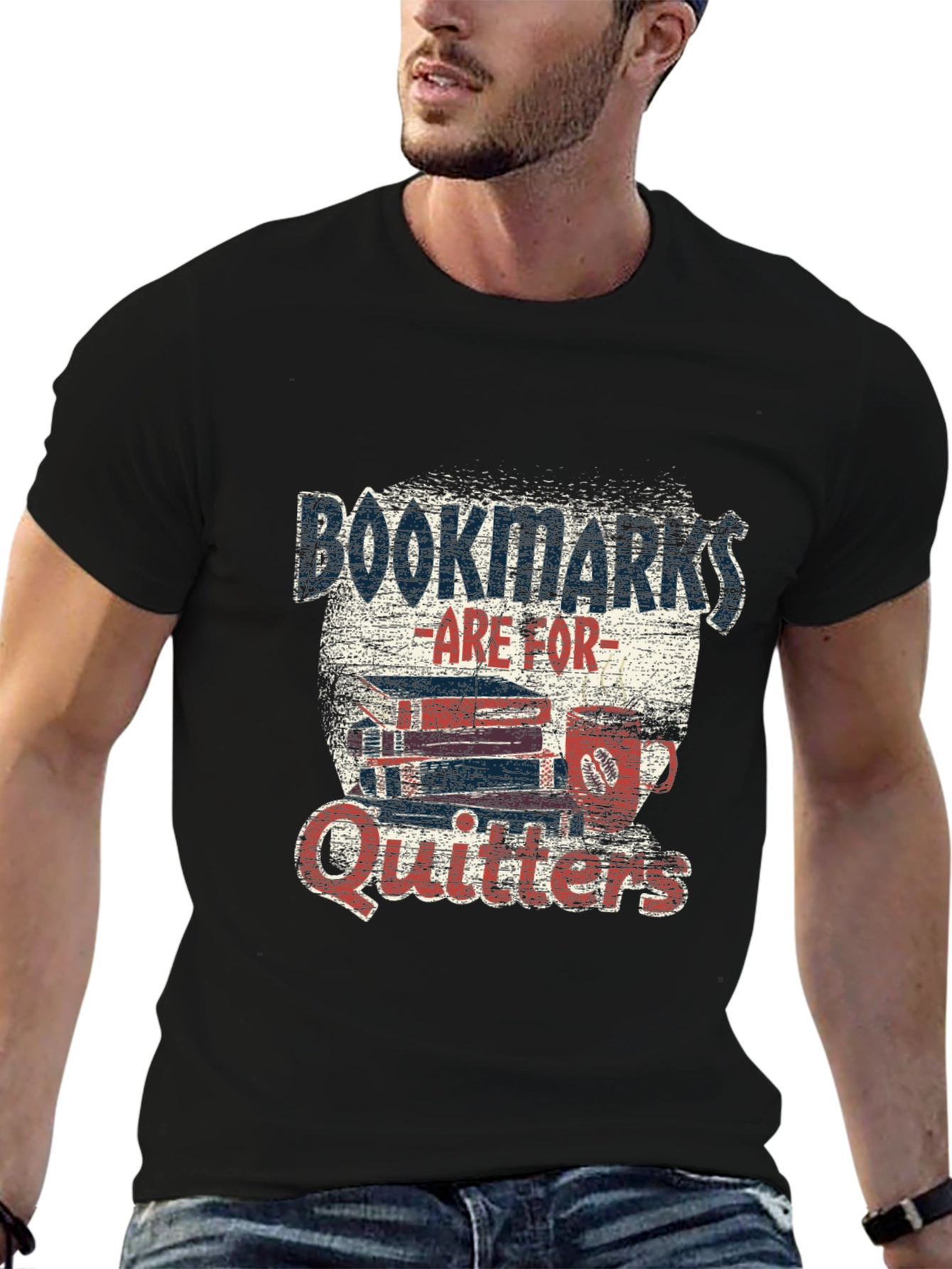 Black Bookmarks Are For Quitters T-Shirt Novelty Bookworm Tee view 6