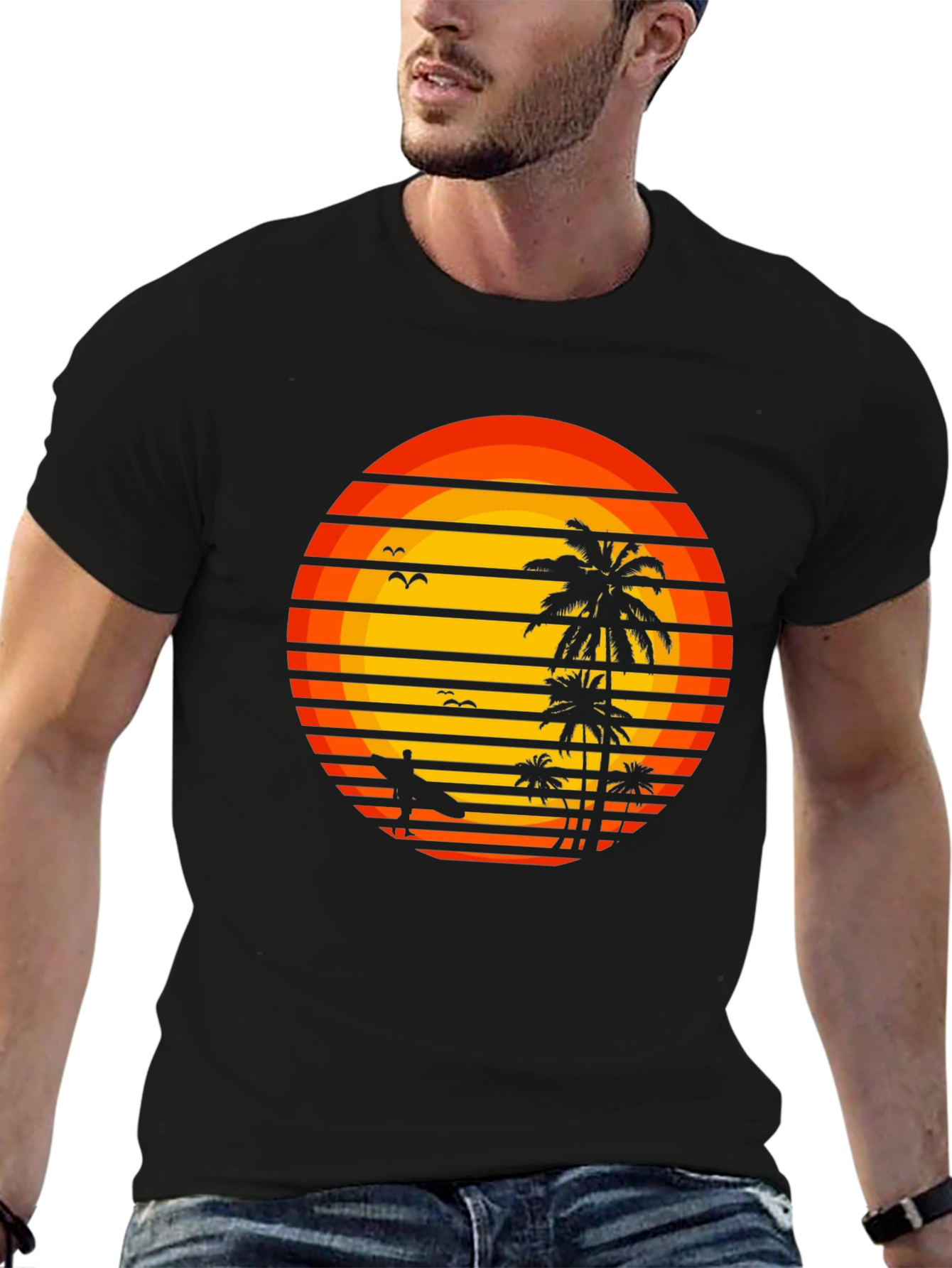 Black Retro Sunset Surfer T-Shirt view 6