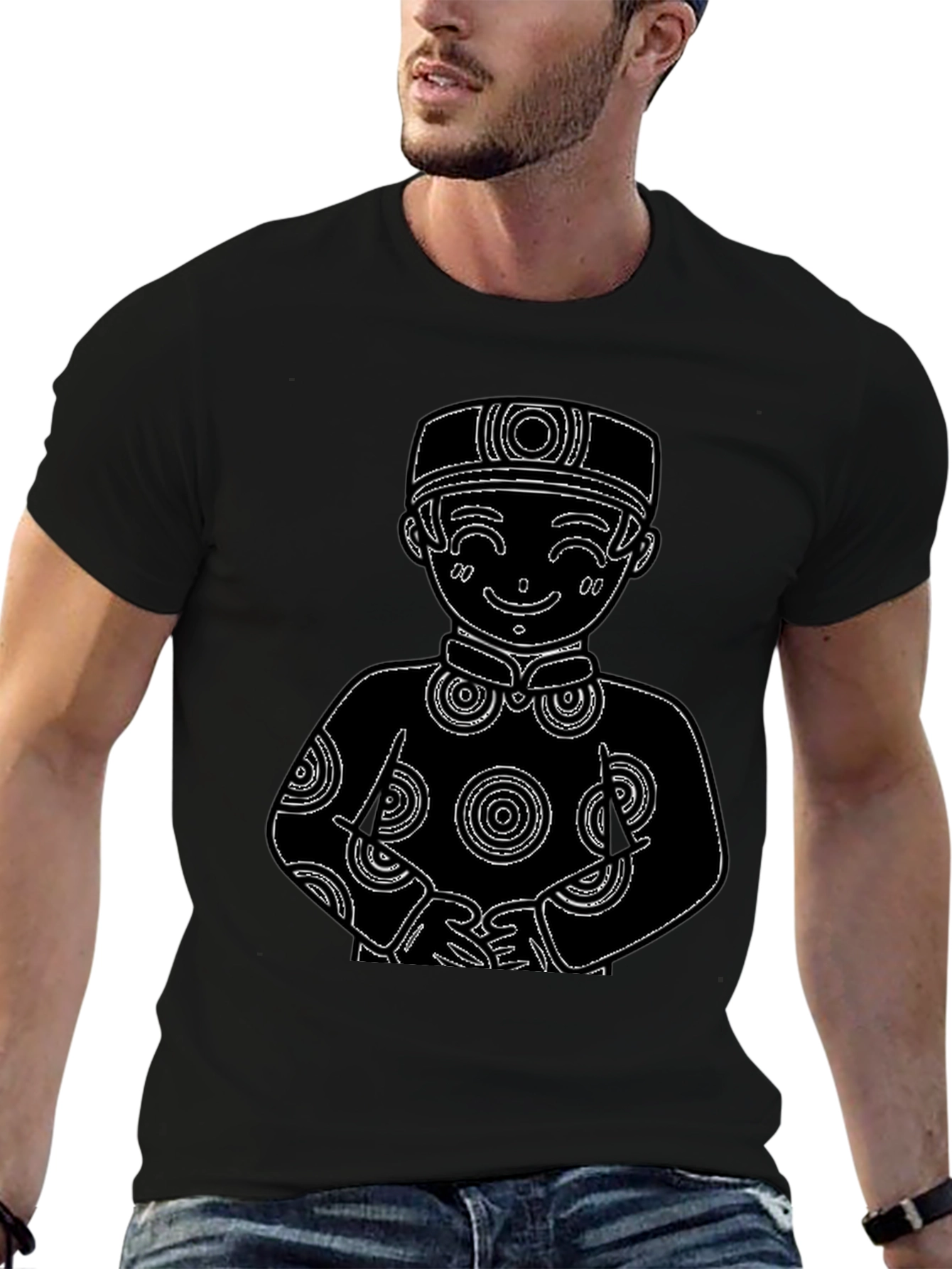 Black Black T-Shirt with Cute Cartoon Boy Design view 6
