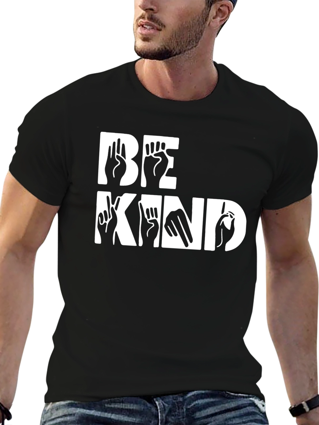 Black Be Kind Sign Language Graphic Tee - Black view 6