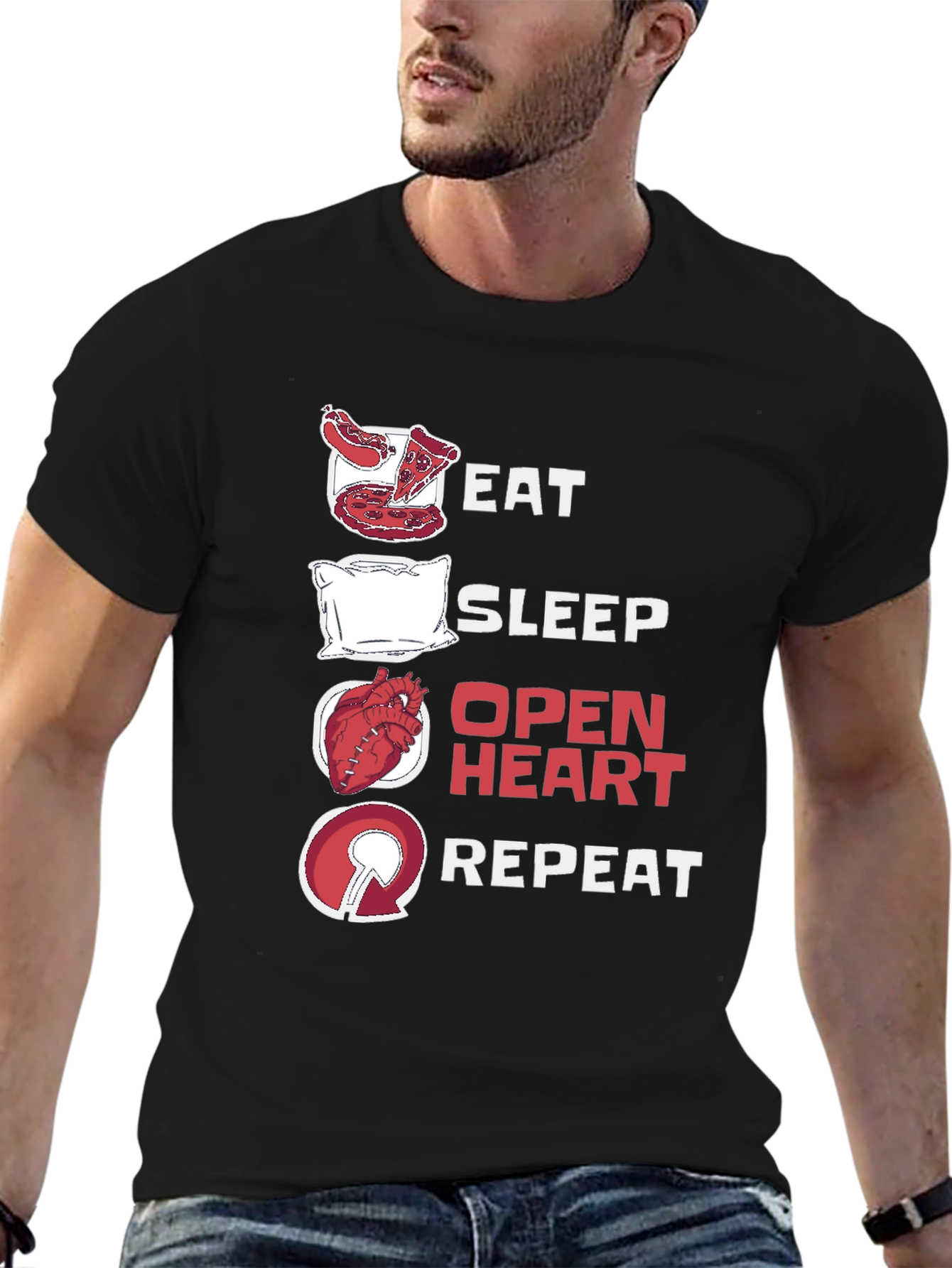 Black Eat Sleep Open Heart Repeat Graphic T-Shirt view 6