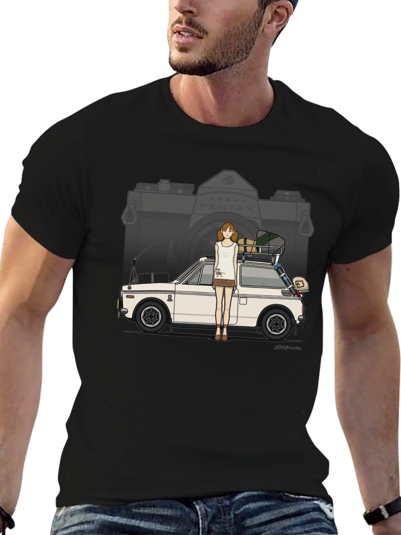 Black Vintage Camera Car T-Shirt - Retro Style view 6