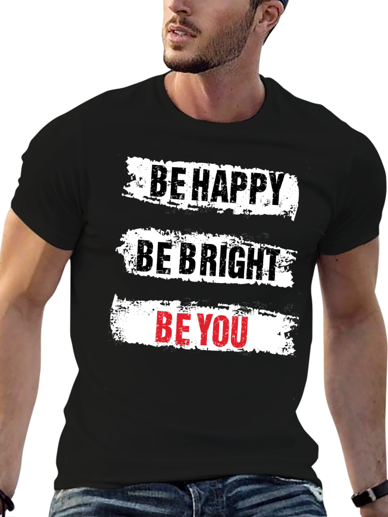 Black Be Happy T-Shirt - Motivational Graphic Tee view 6