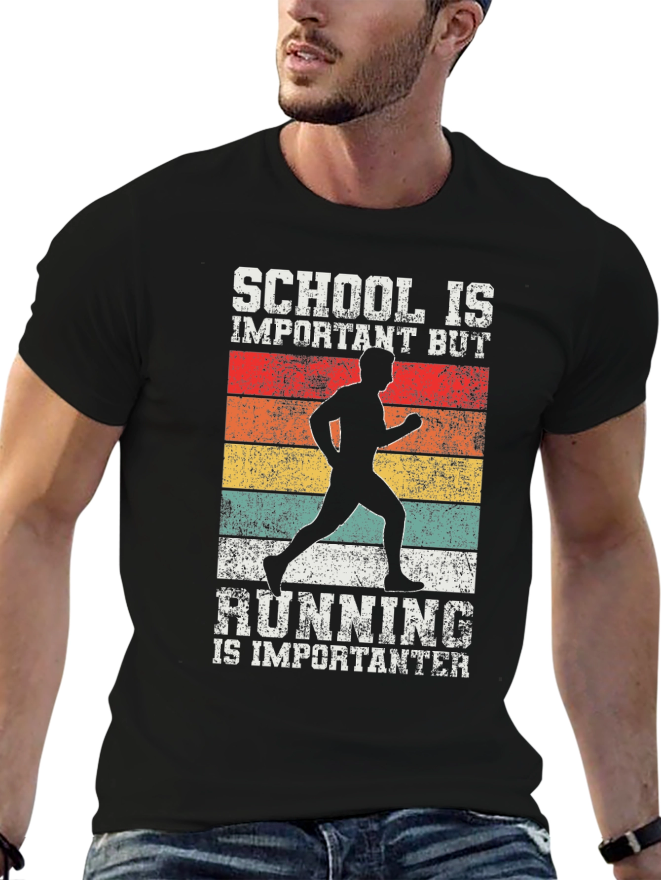 Black Funny Runner T-Shirt - School vs Running view 6