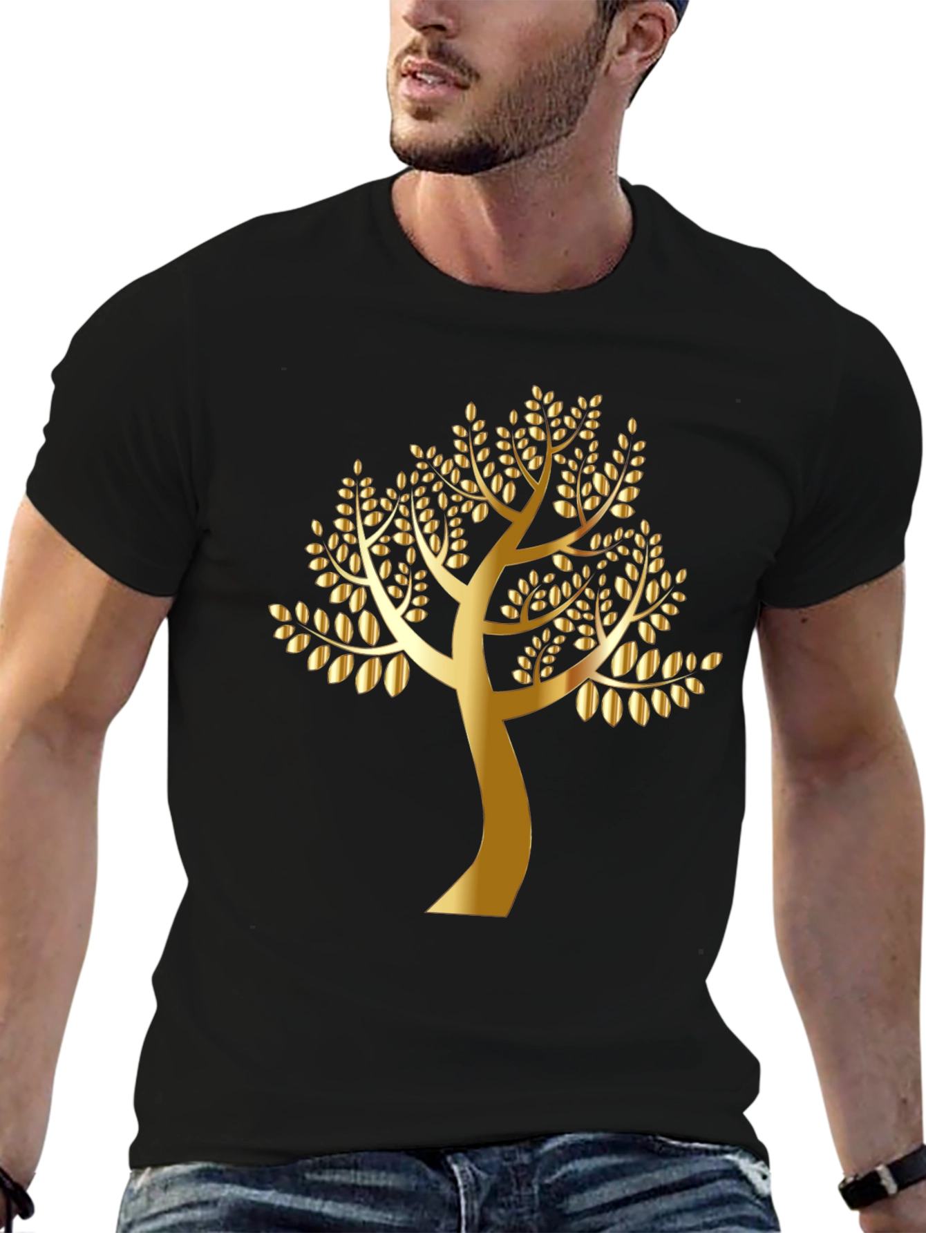 Black Golden Tree Graphic Black T-Shirt view 6