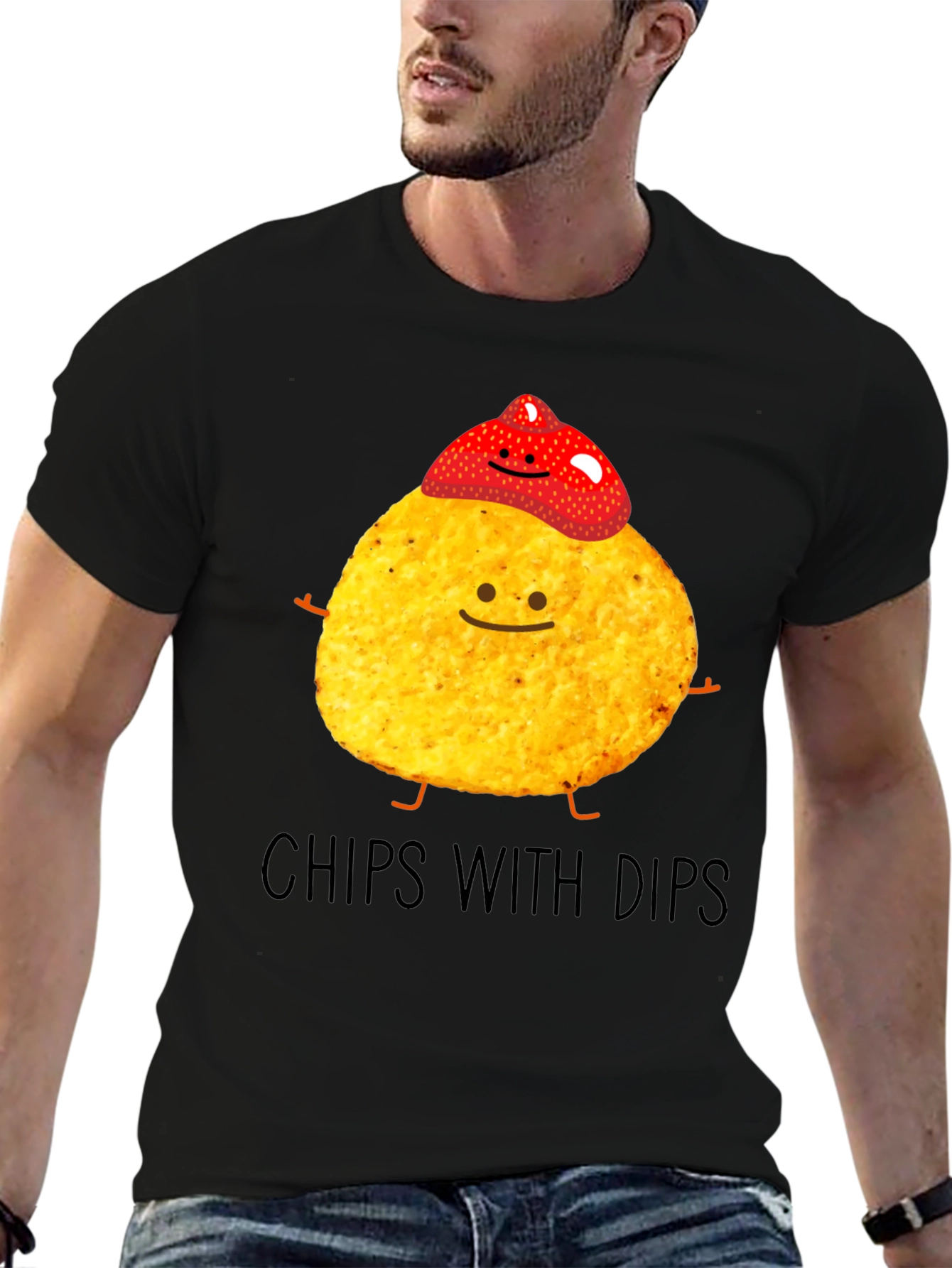 Black Chips With Dips Graphic T-Shirt - Snack Lover Tee view 6