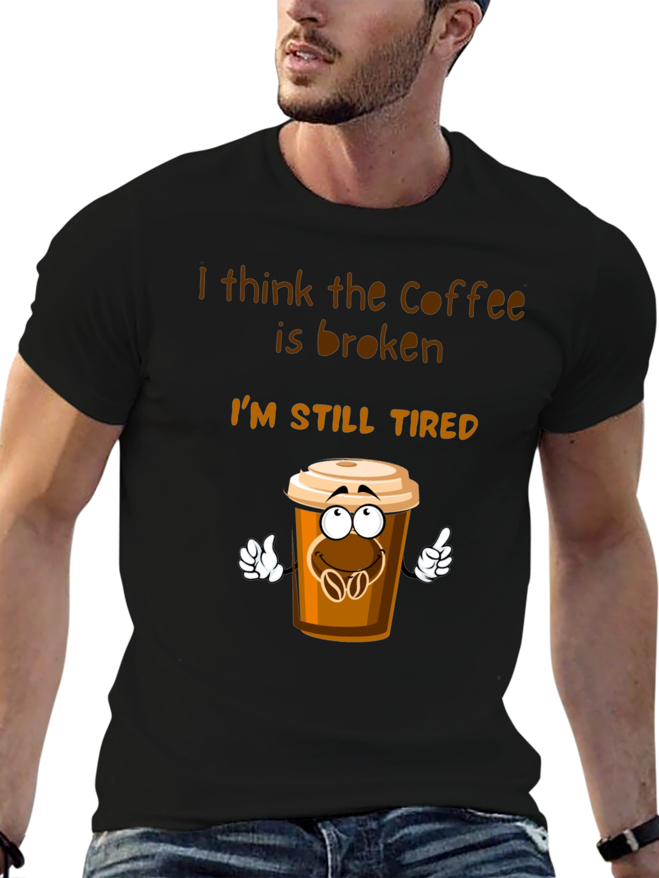 Black Coffee is Broken T-Shirt Funny Tired Graphic Tee view 6