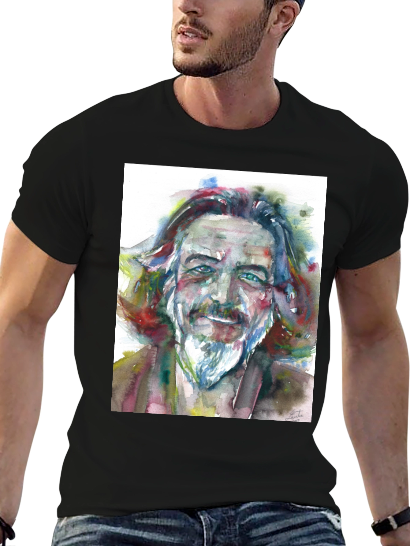 Black Watercolor Portrait Tee - Artistic Style view 6