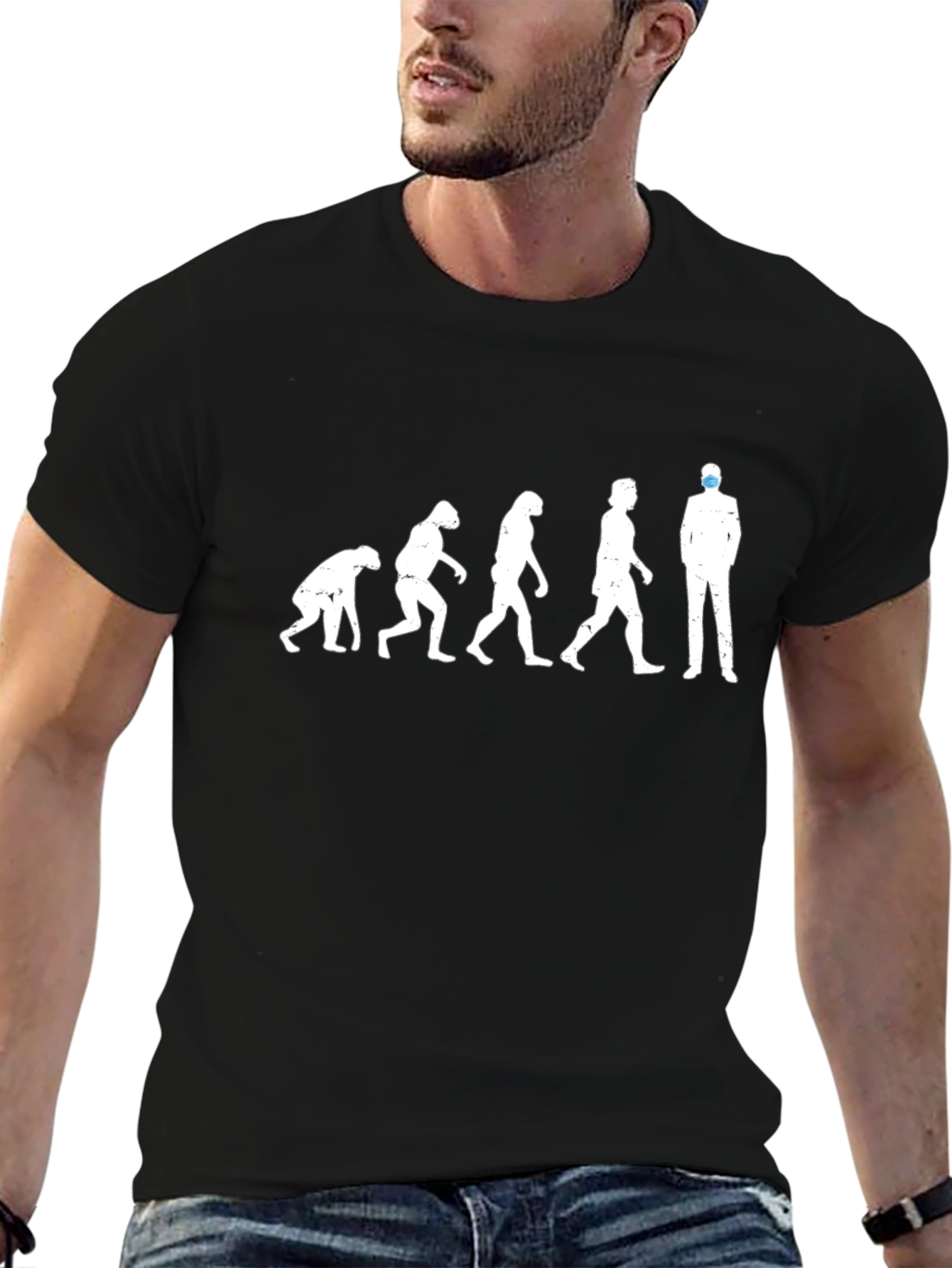 Black Evolution of Man T-Shirt - Masked Man view 6