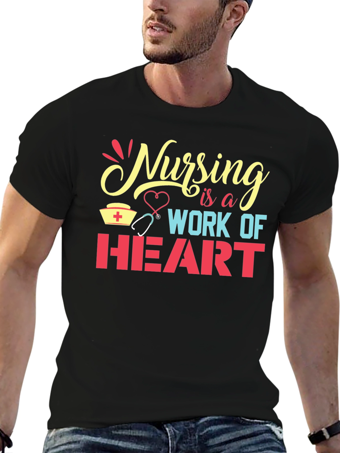 Black Nursing is a Work of Heart Graphic Tee view 6