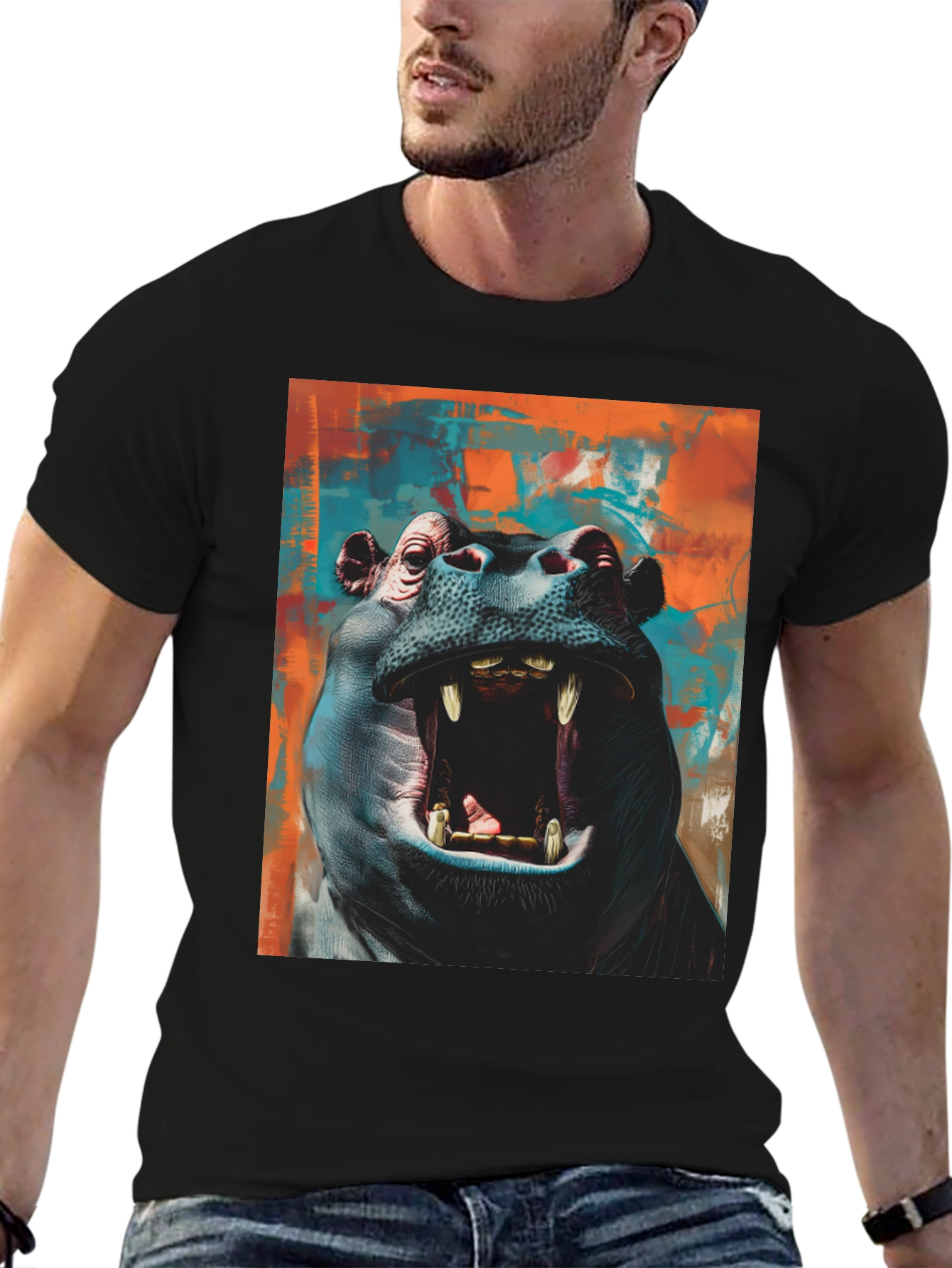 Black Hippo Graphic Tee - Bold Animal Print view 6