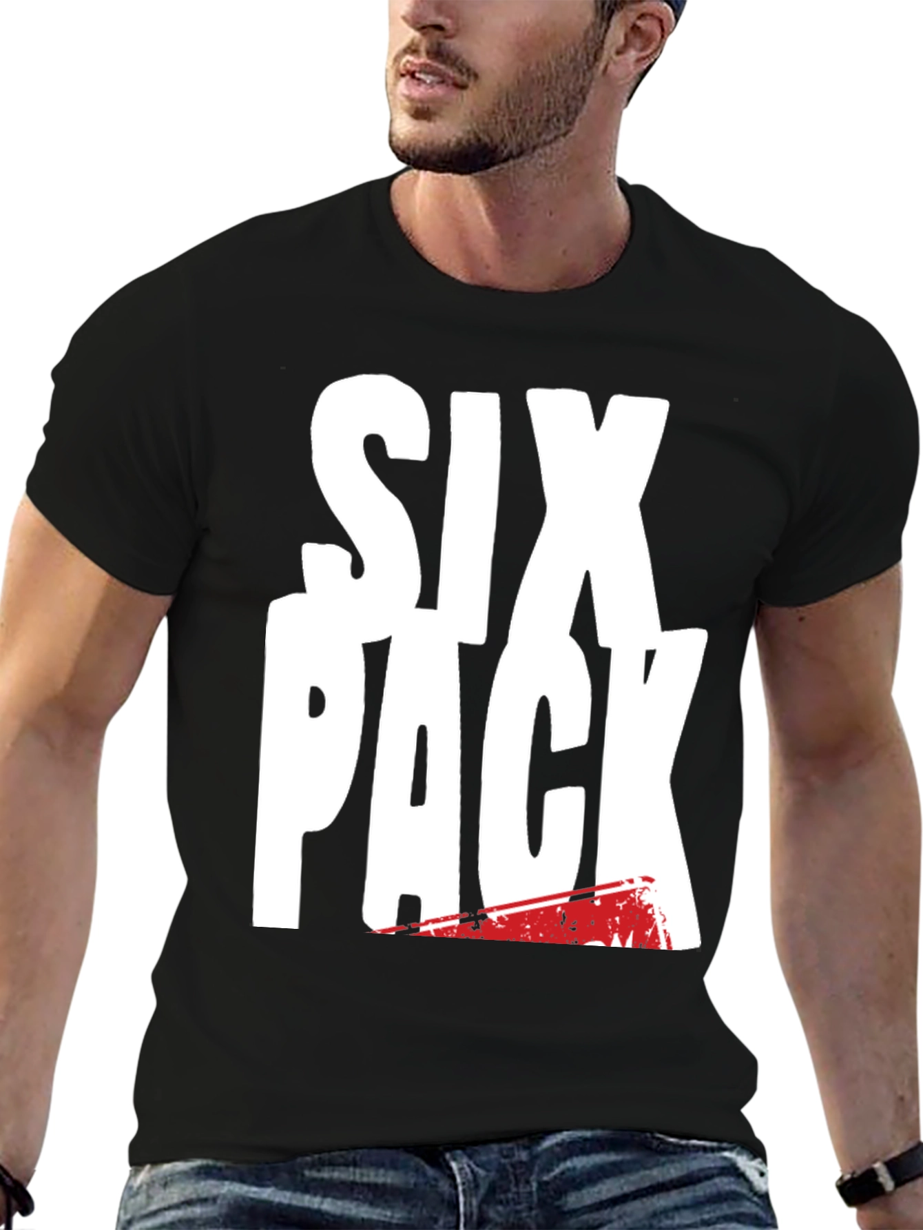 Black Six Pack Graphic Tee - Black Cotton T-Shirt view 6