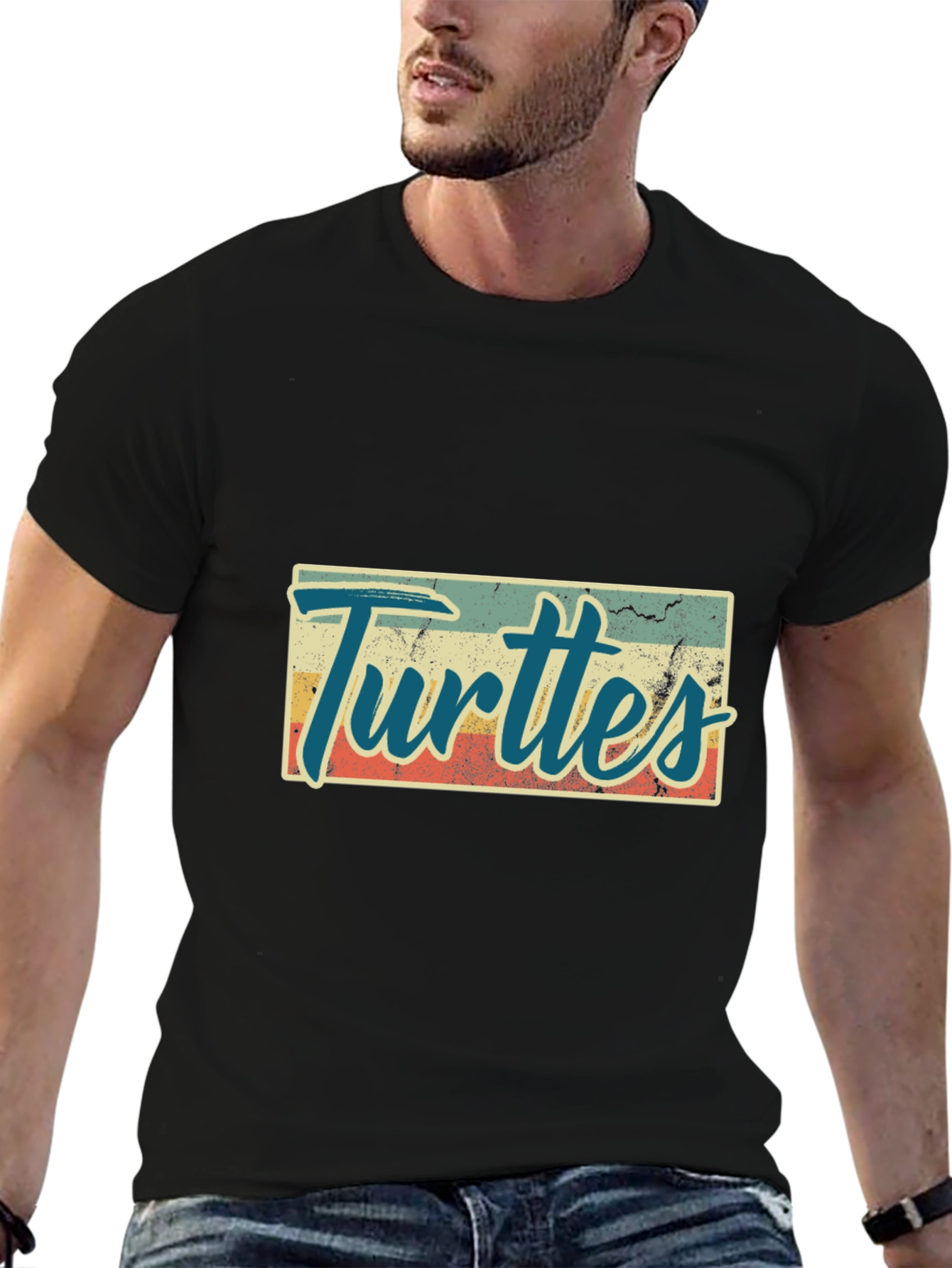 Black Retro Turtles Graphic Tee - Black Crew Neck view 6