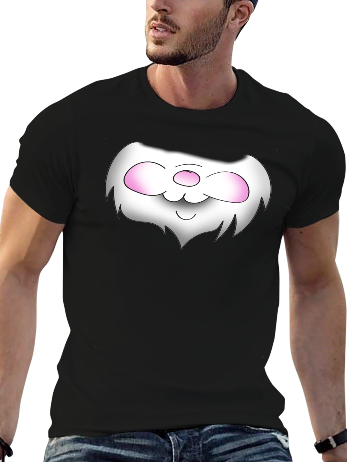 Black Cute Cartoon Face Black T-Shirt view 6