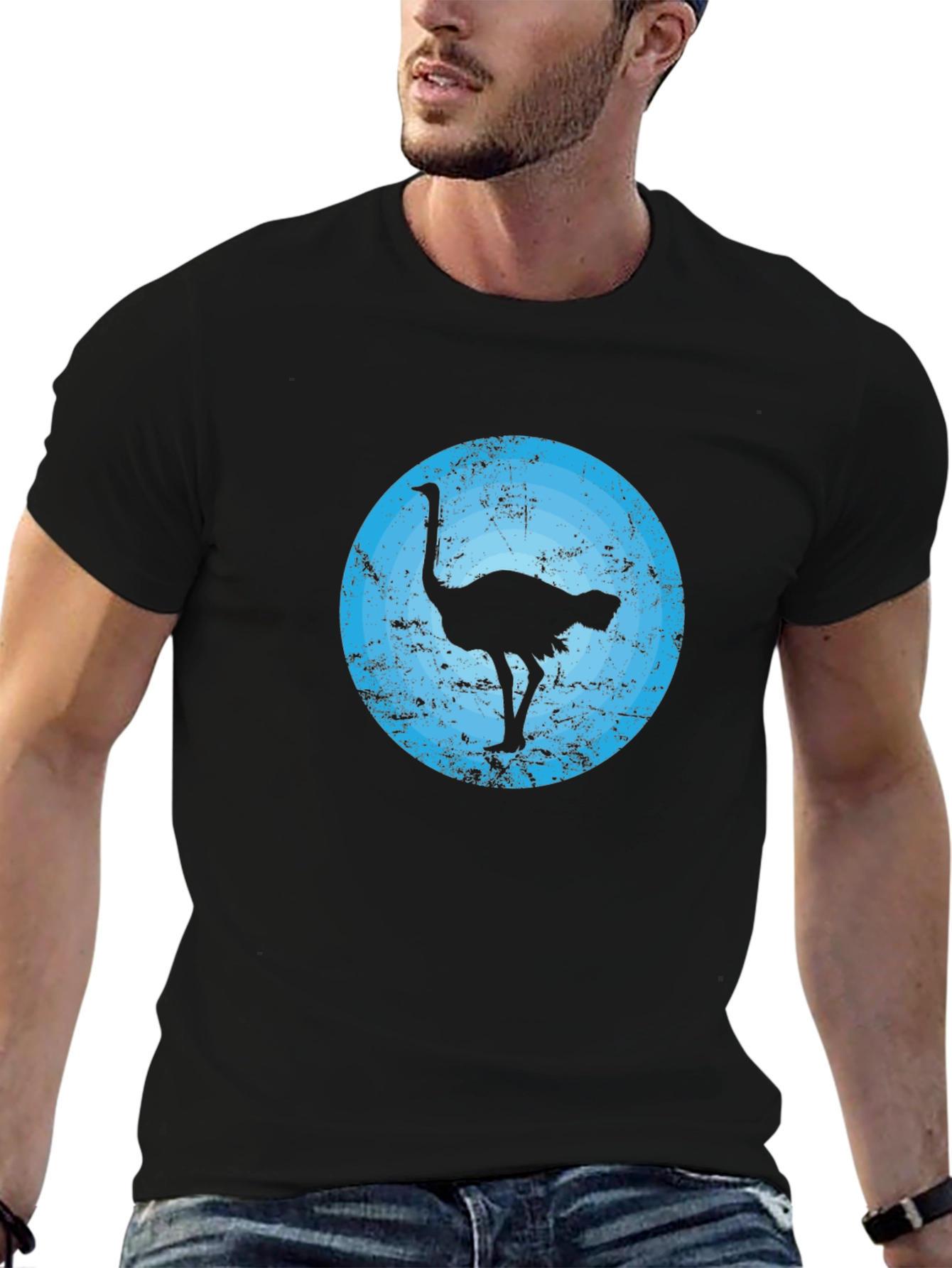 Black Ostrich Silhouette Graphic Tee - Men's Black T-Shirt view 6