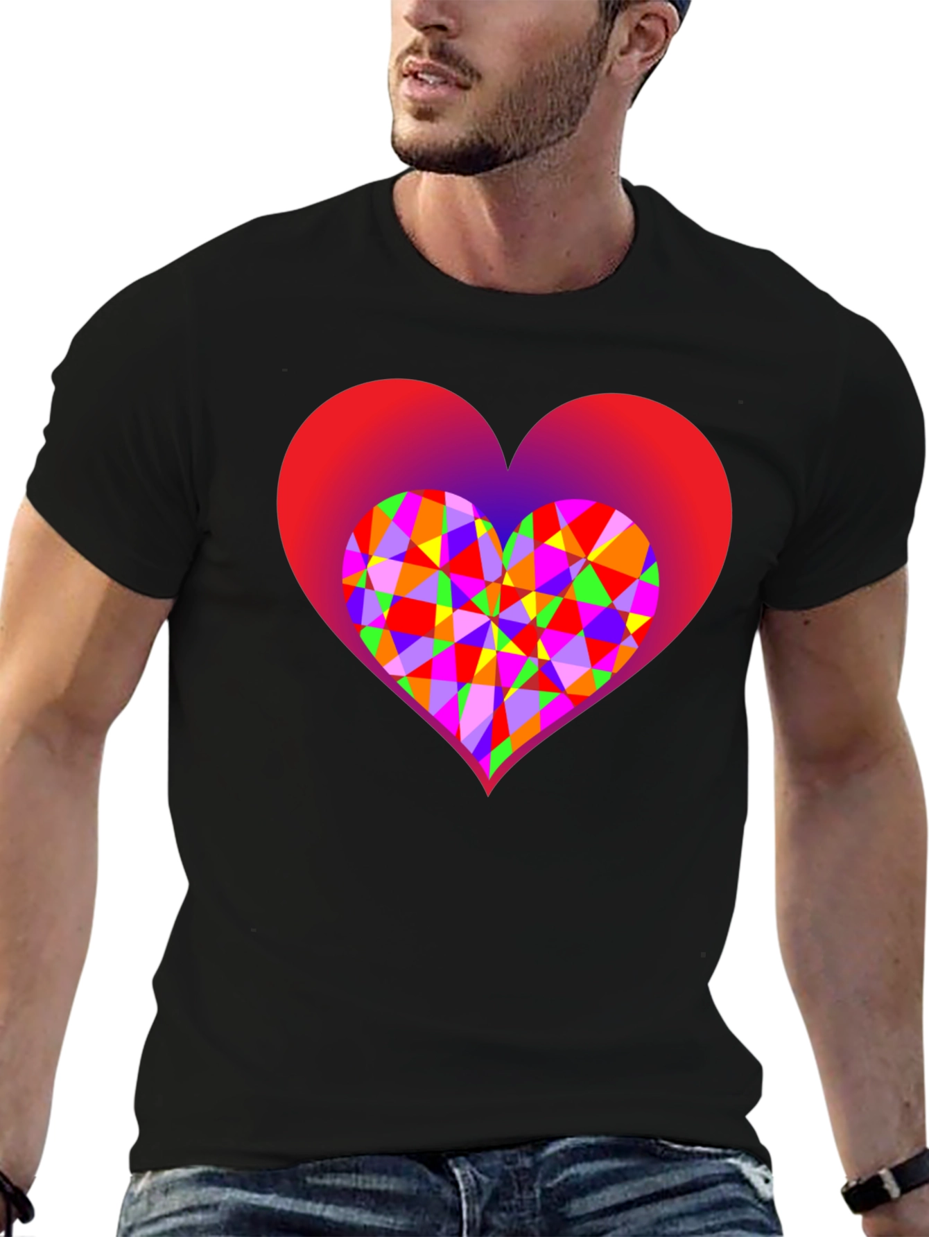 Black Geometric Heart Graphic Black T-Shirt view 6