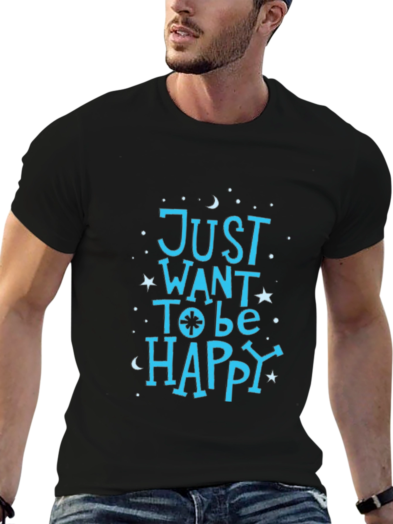 Black Just Want To Be Happy Tee view 6