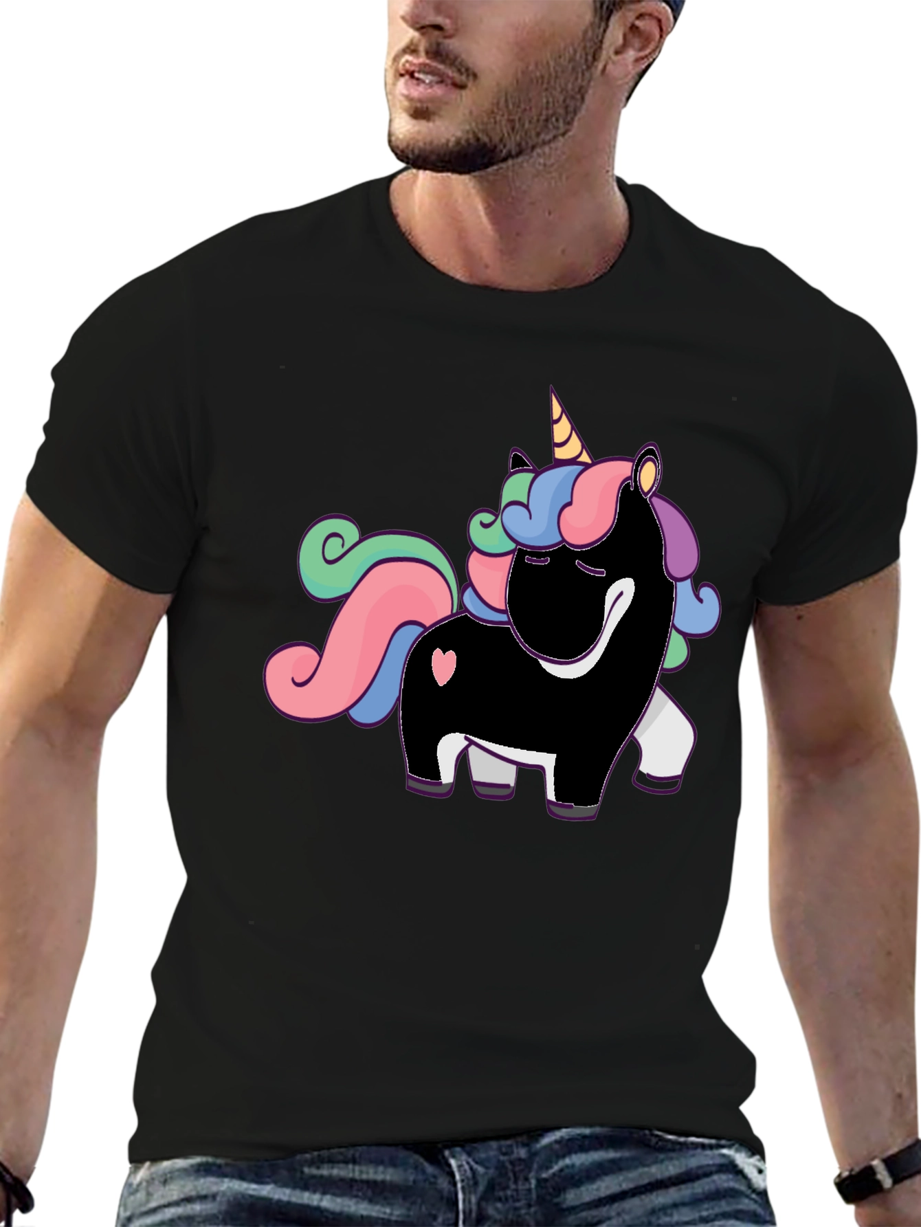 Black Unicorn Graphic Print T-Shirt - Black view 6